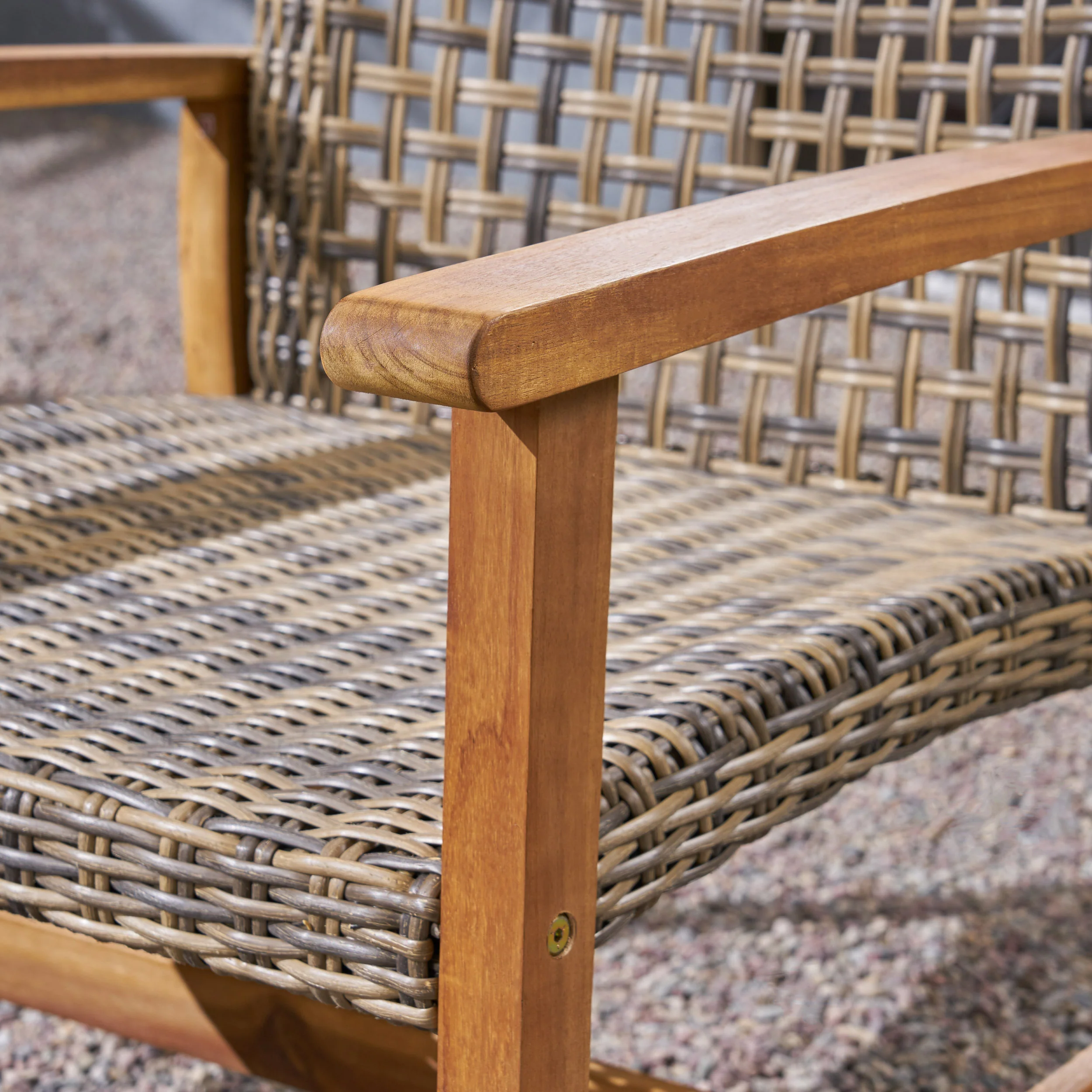 Levant Outdoor 6 Piece Wood and Wicker Chat Set - furnishings