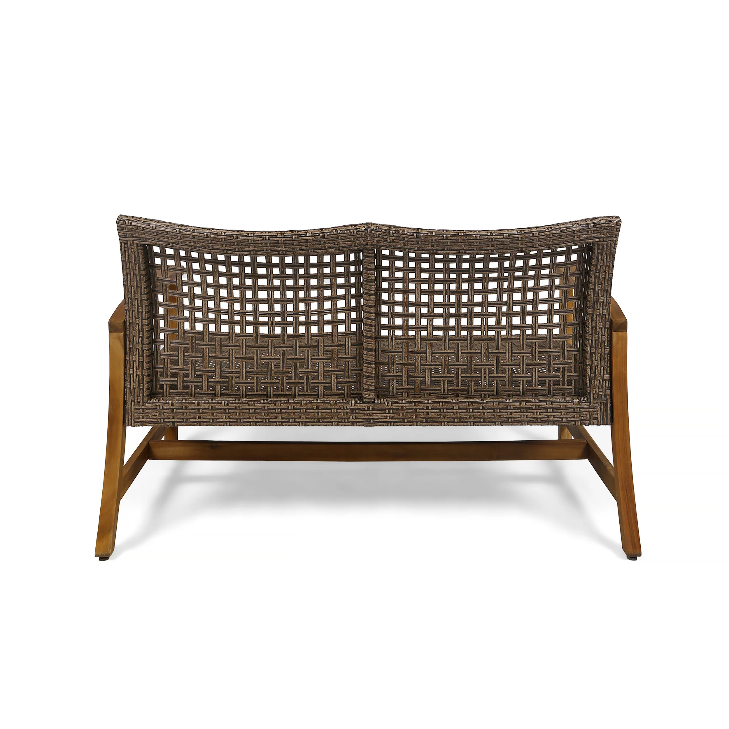 Rachel Outdoor 6 Piece Wood and Wicker Chat Set with Fire Pit - furnishings