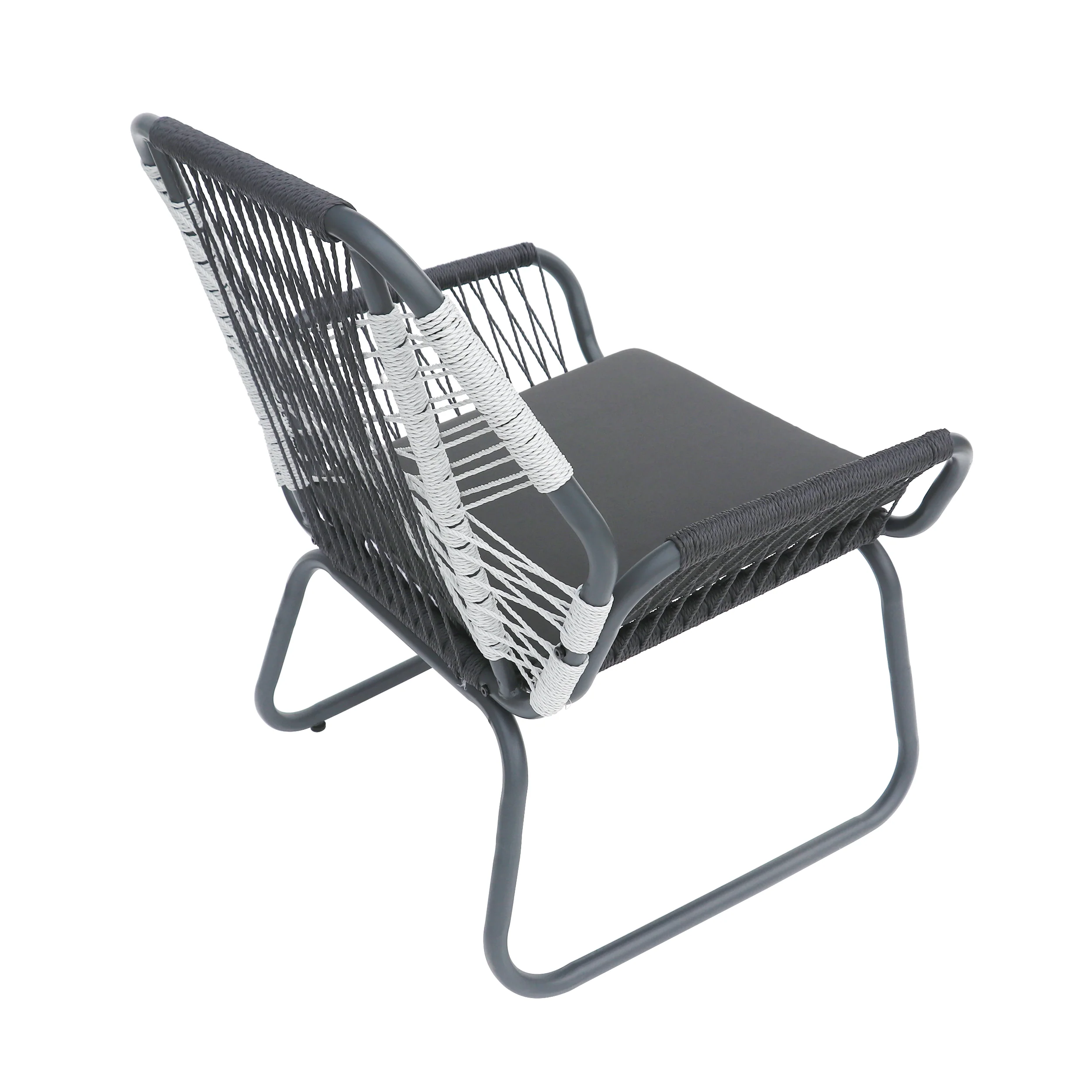 Connie Outdoor 3 Piece Rope and Steel Chat Set, Gray Finish and White - furnishings