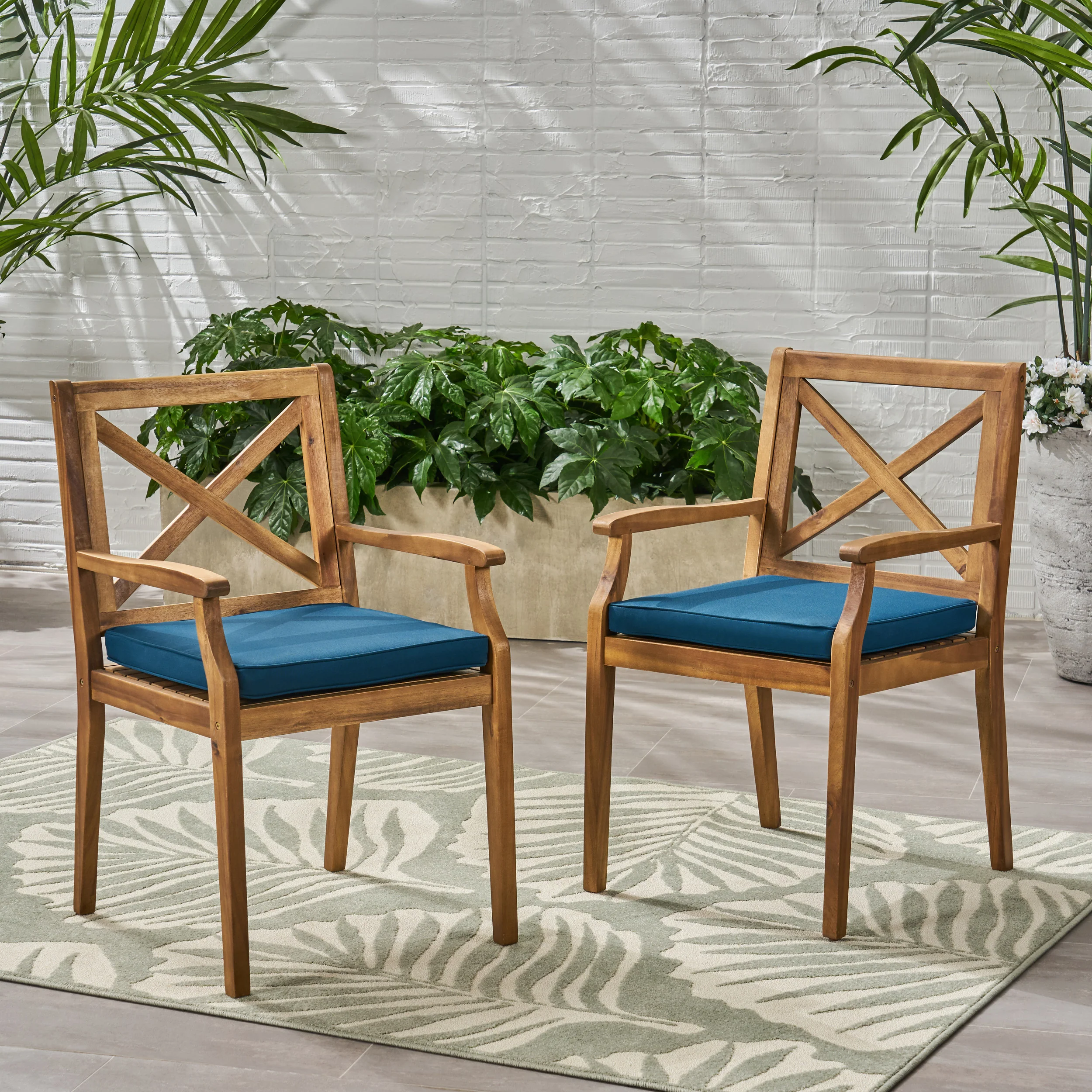 Peter Outdoor Acacia Wood Dining Chair (Set of 2 - furnishings