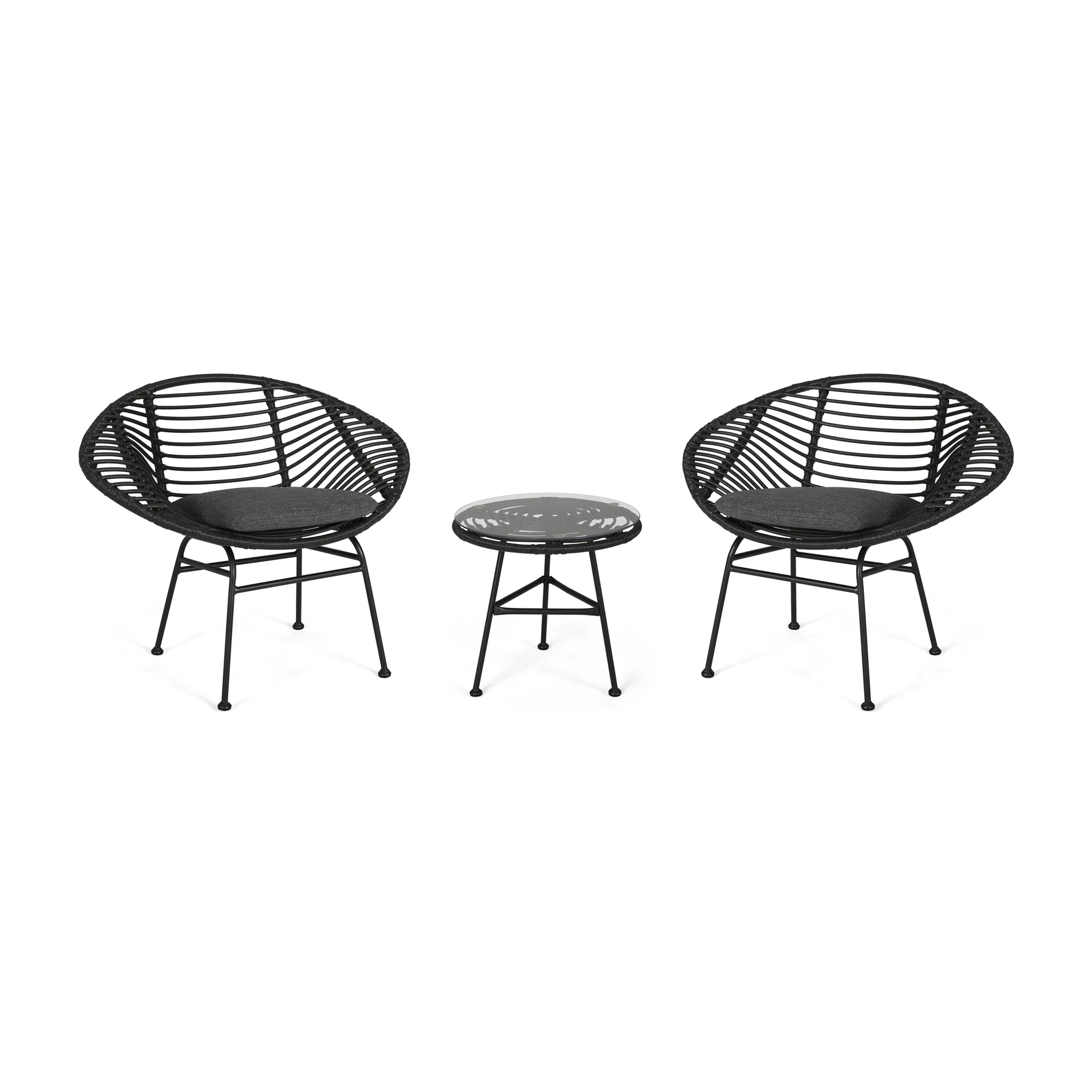 Isabel Outdoor Faux Wicker 2 Seater Chat Set with Tempered Glass Table - furnishings