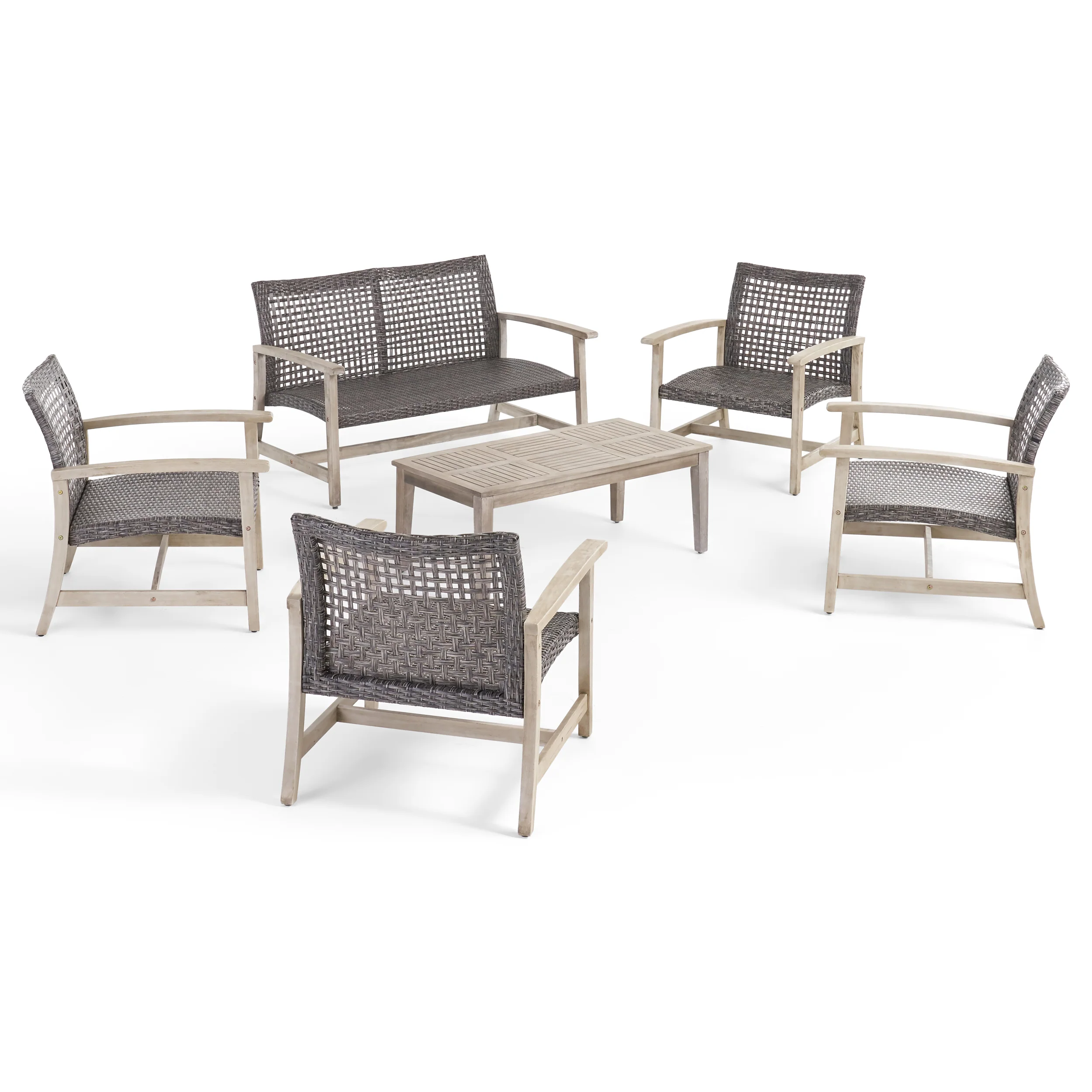 Alyssa Outdoor 6 Piece Wood and Wicker Chat Set - furnishings
