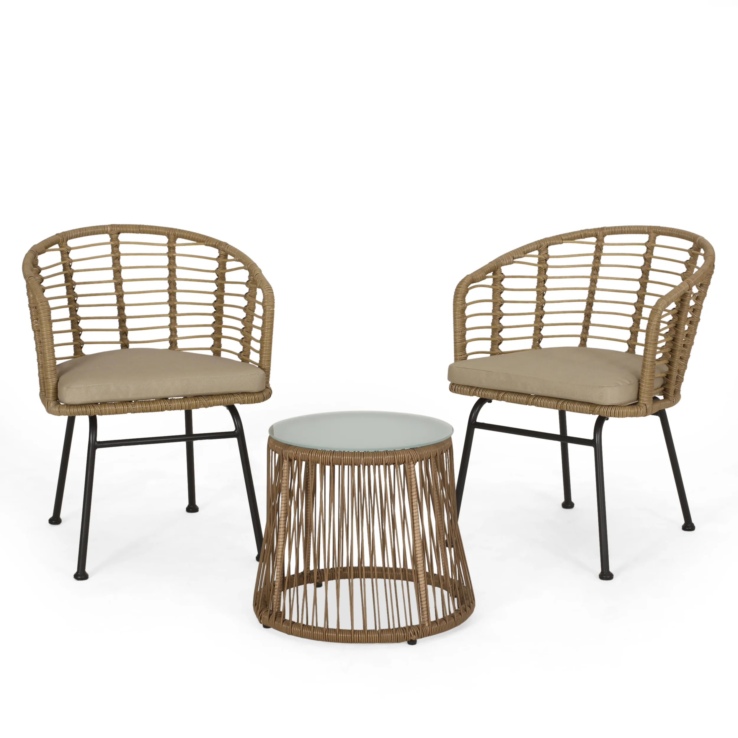 Monture Outdoor Wicker 2 Seater Chat Set, Light Brown and Beige - furnishings