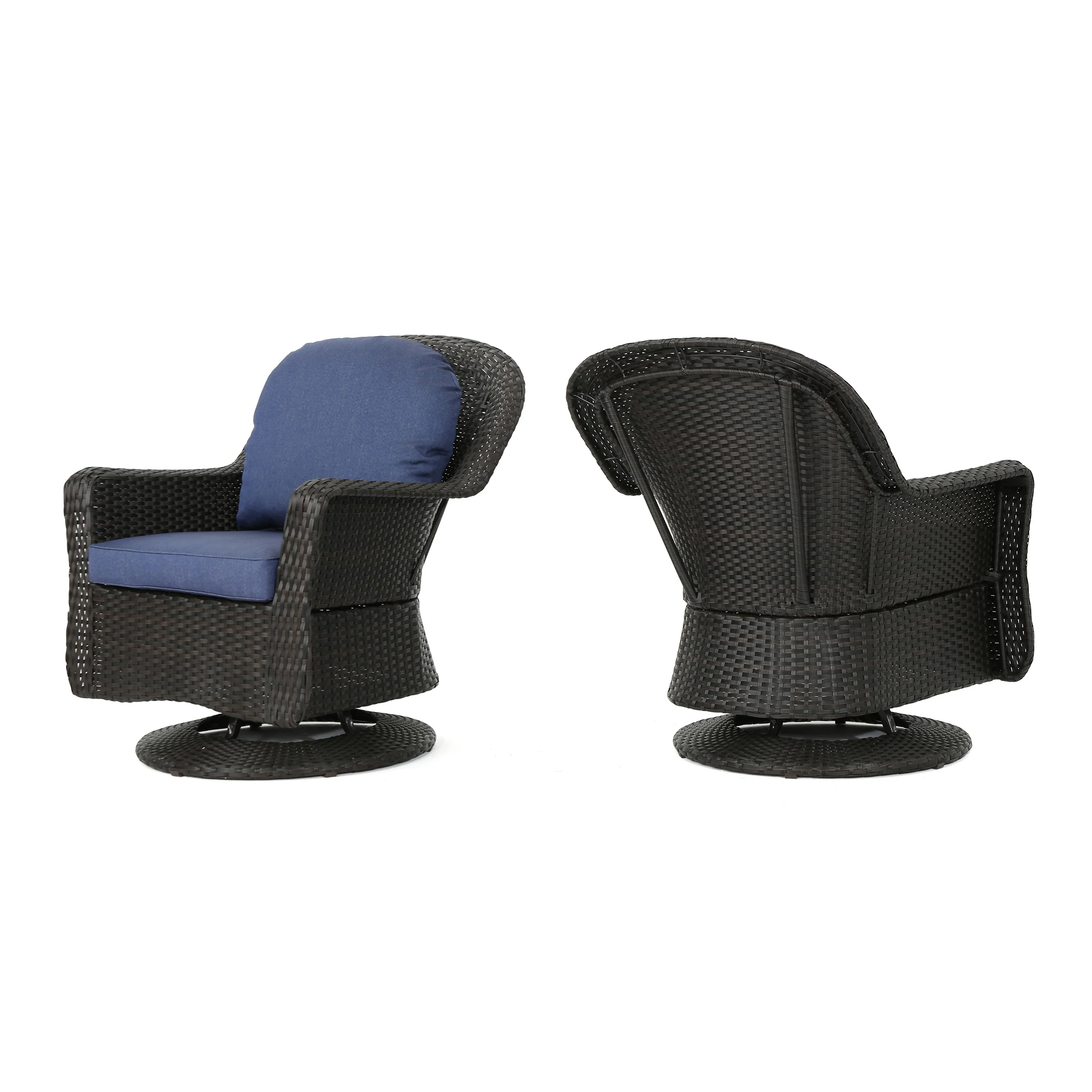 Linsten Outdoor Wicker Swivel Club Chairs with Water Resistant Cushion - furnishings