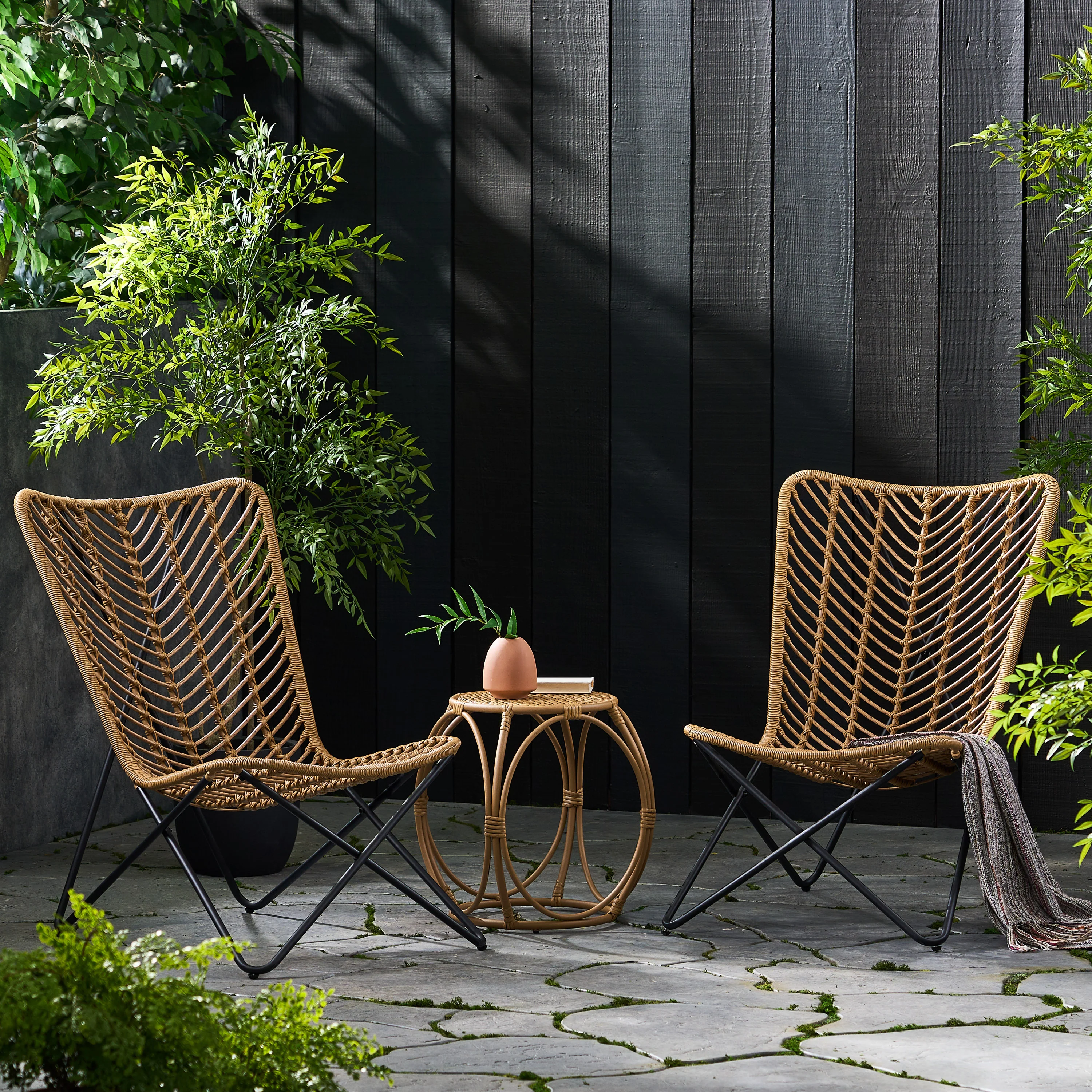Juan Outdoor Wicker 3 Piece Chat Set - furnishings