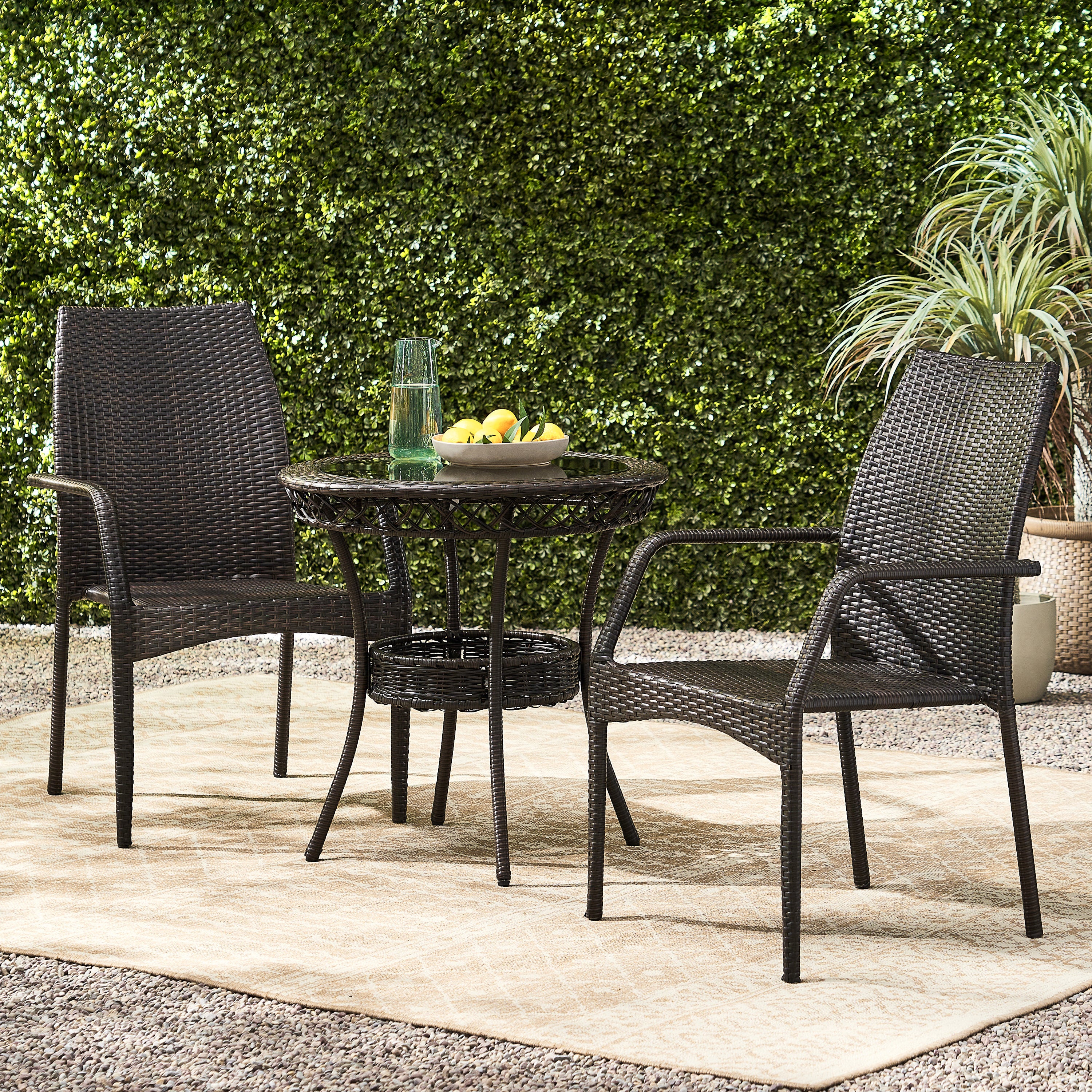 Michael Outdoor 3-Piece Multi-Brown Wicker Bistro Set with Tempered Glass Top - furnishings