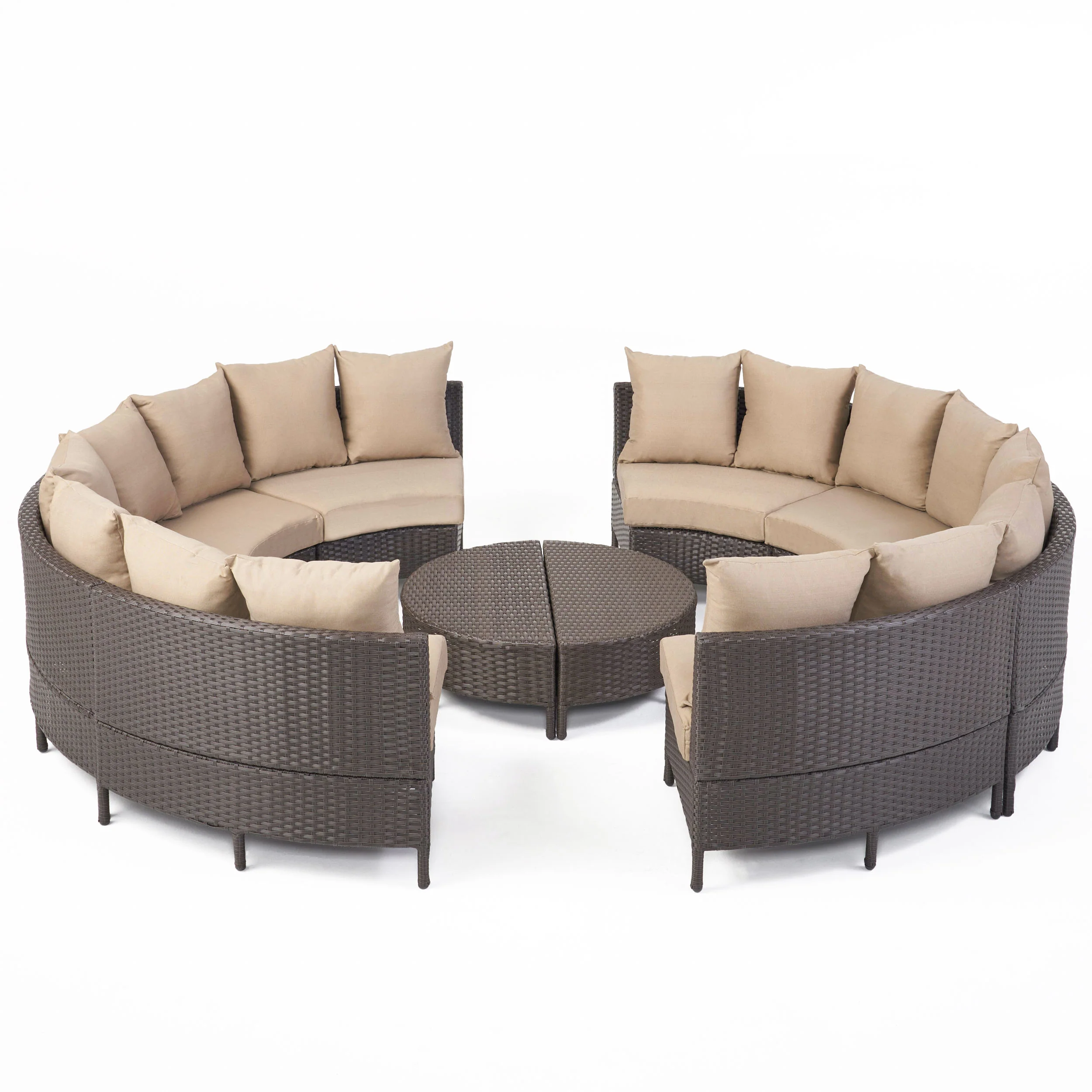 Falkland Outdoor 8 Seater Round Wicker Sectional Sofa Set with Coffee Tables - furnishings