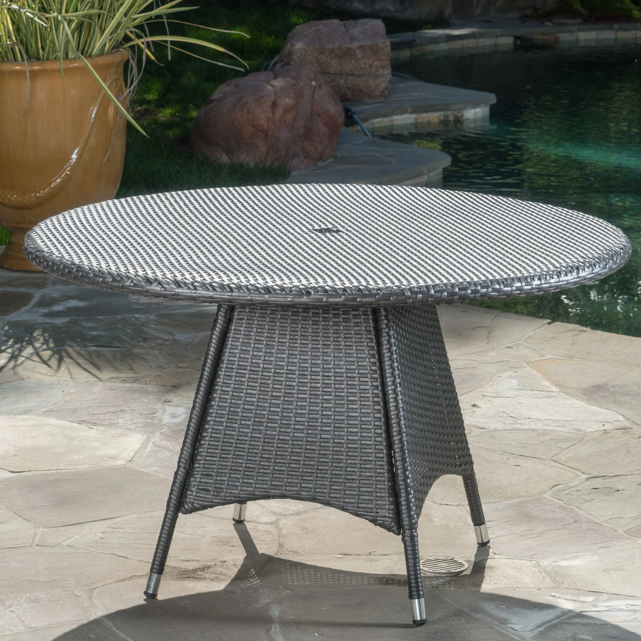 Bristle Outdoor Grey Wicker Round Dining Table - furnishings