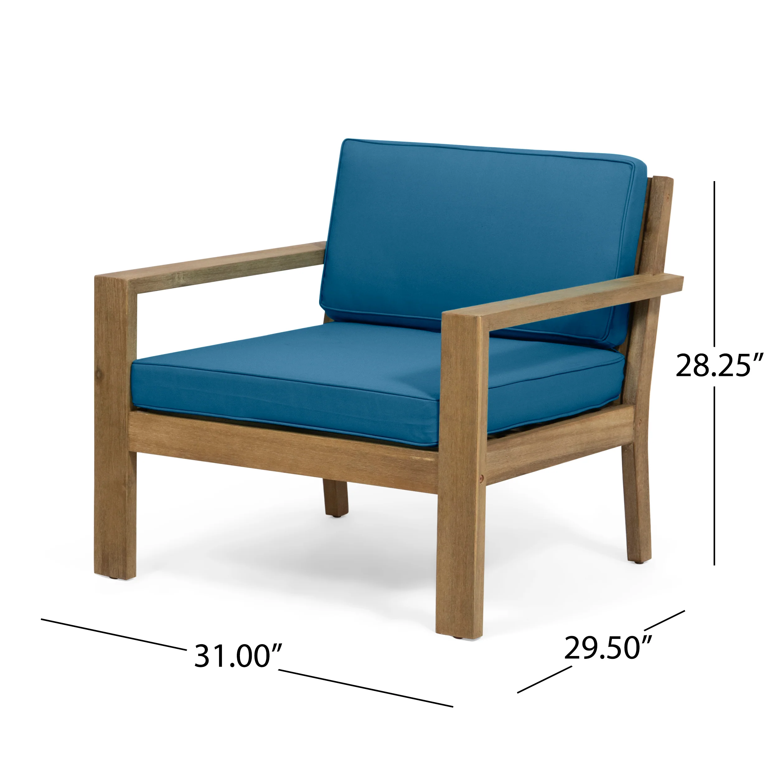 Antoine Ben Outdoor Acacia Wood Club Chairs with Cushions, Set of 2 - furnishings