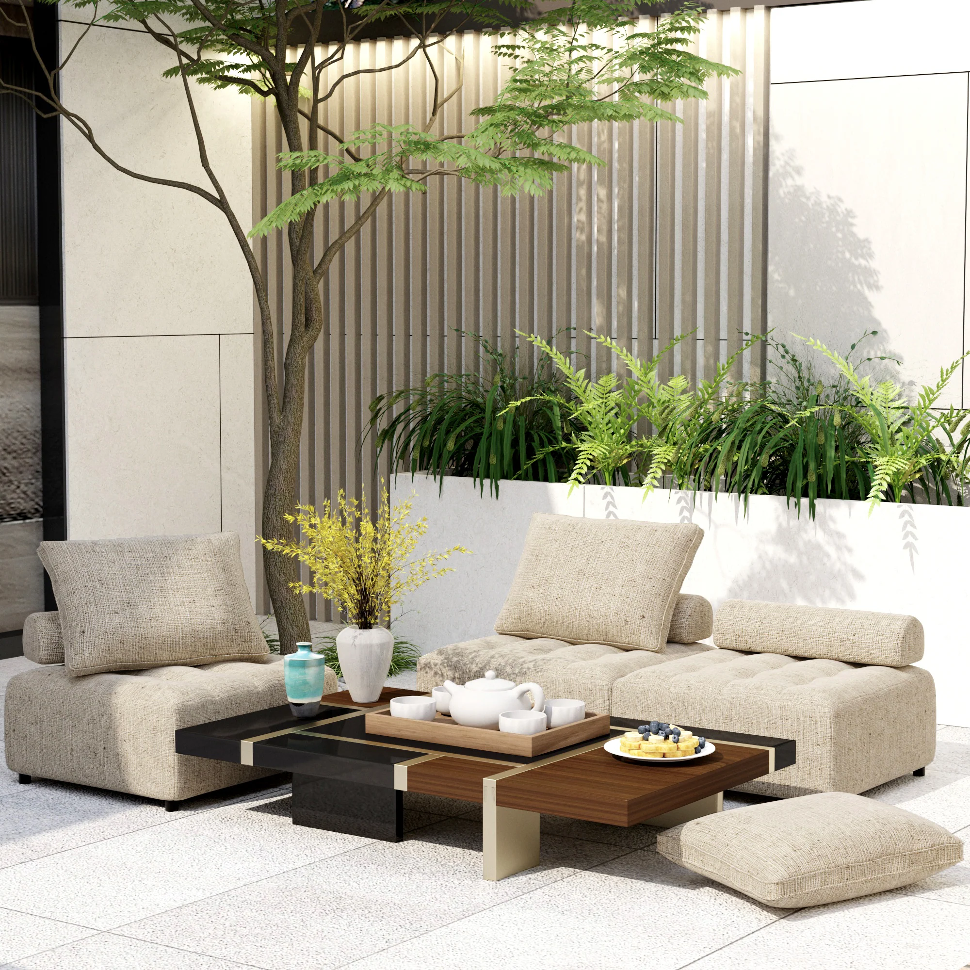 Premium Outdoor Modular Sofa with Aluminum Frame, Removable Cushions & Waterproof Cover - furnishings