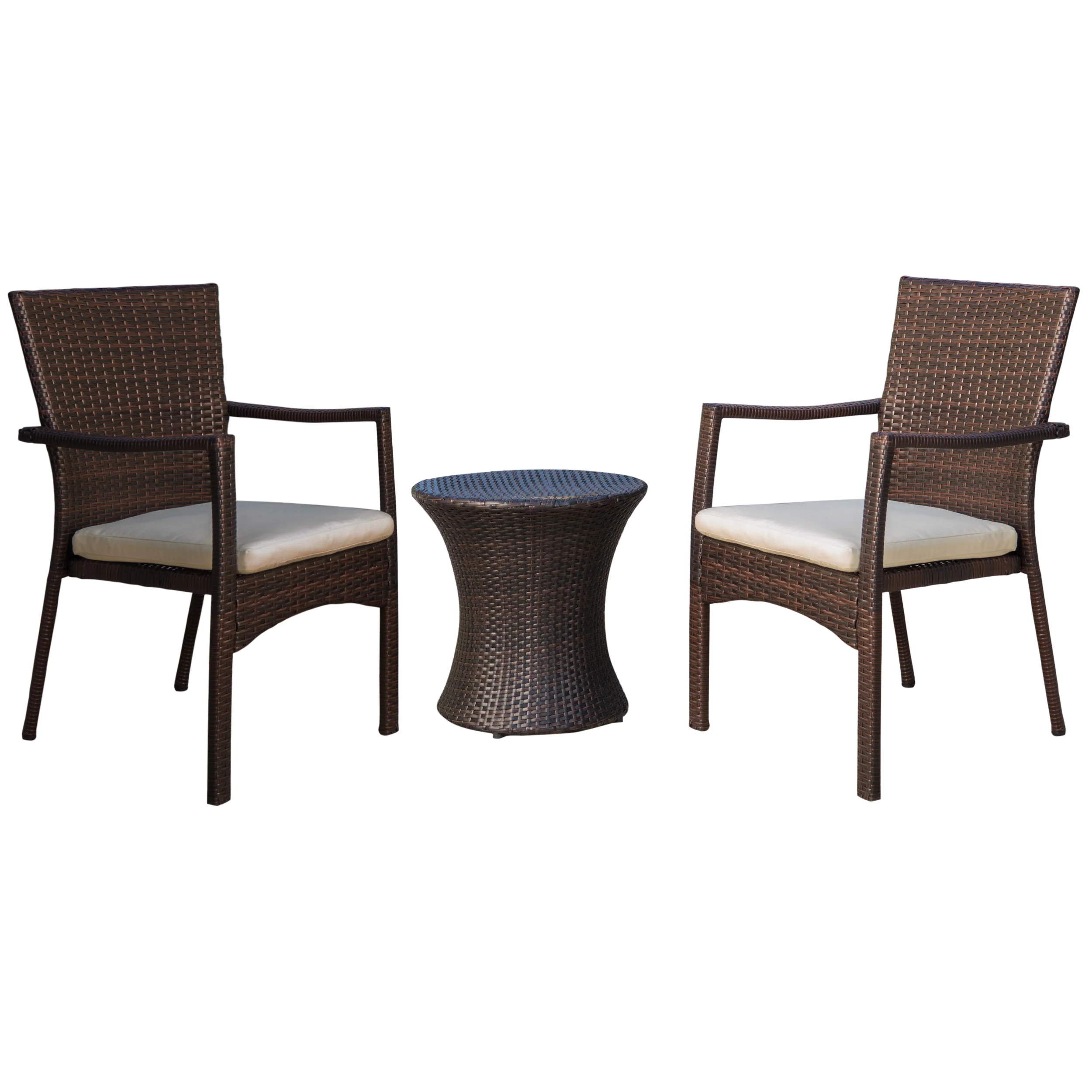 Vestavia Outdoors Brown Wicker 3 Piece Stacking Chair Chat Set - furnishings