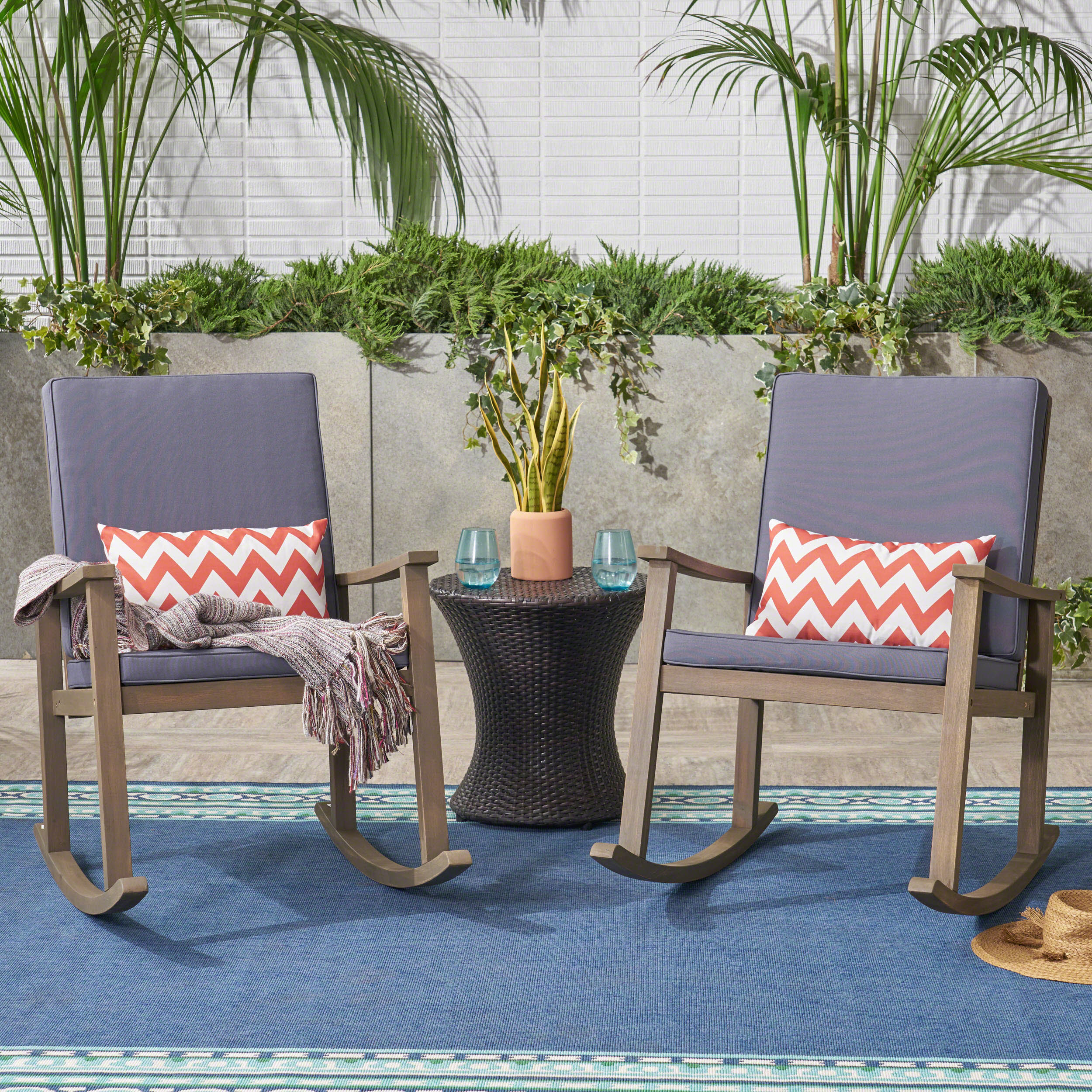 David Outdoor Acacia Wood Rocking Chair (Set of 2) - furnishings