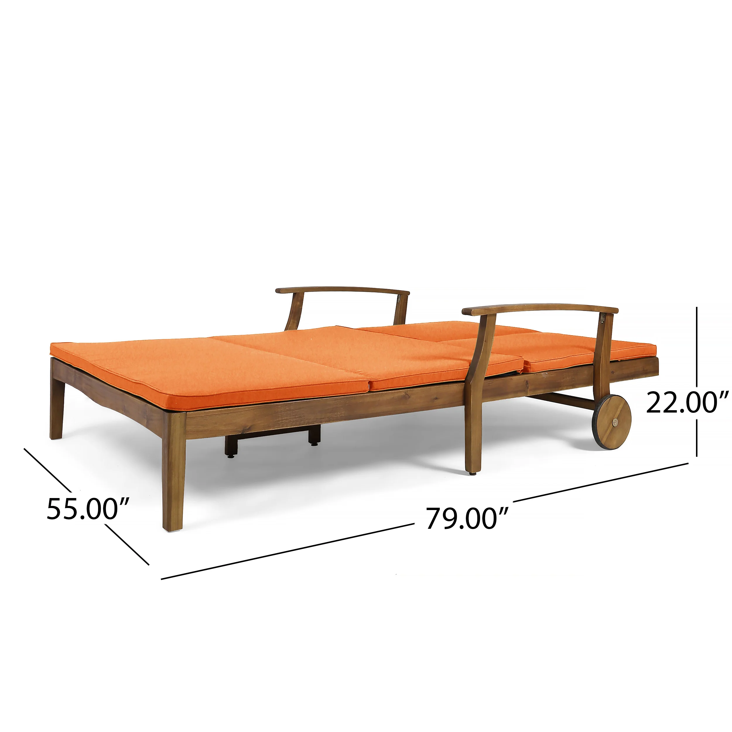 Samantha Double Chaise Lounge for Yard and Patio, Acacia Wood Frame - furnishings