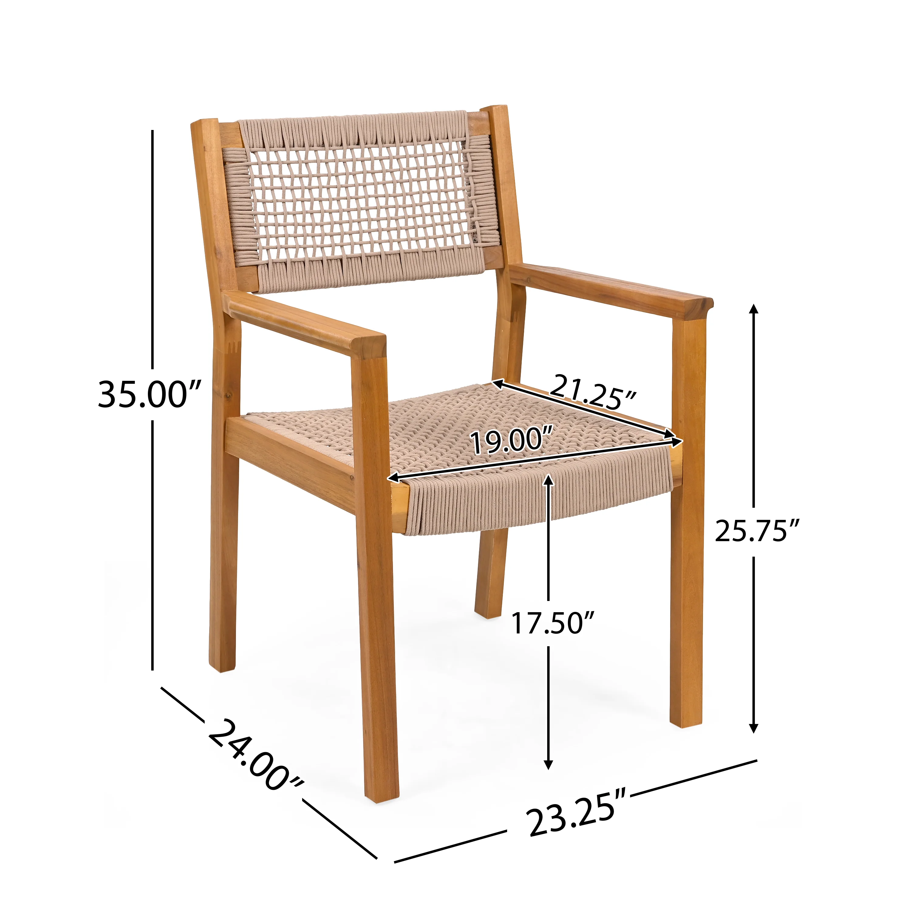 Seraphina Outdoor Patio Acacia Wood Braided Rope Dining Chairs, Set of 2 - furnishings