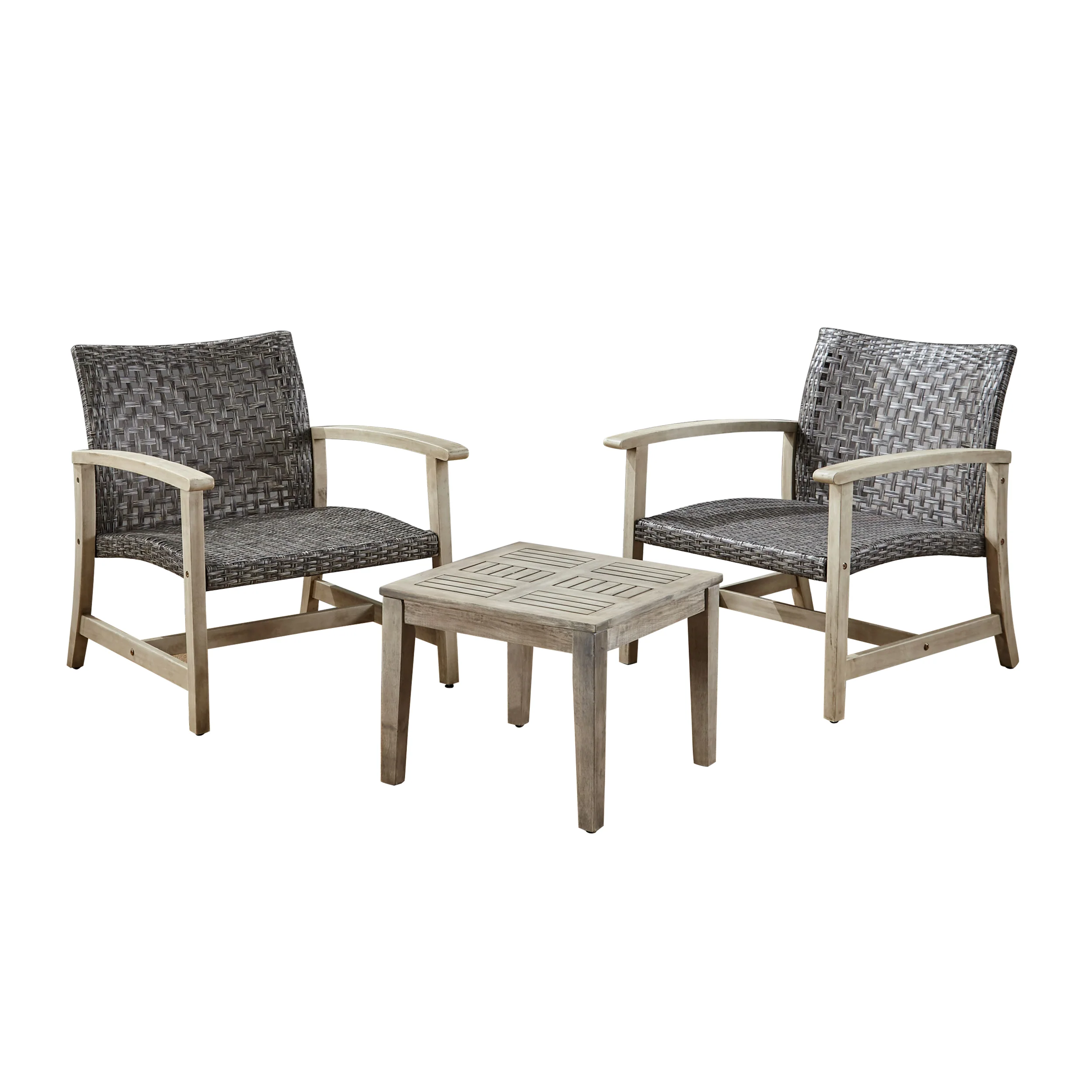 Alyssa Outdoor 3 Piece Wood and Wicker Club Chairs and Side Table Set - furnishings