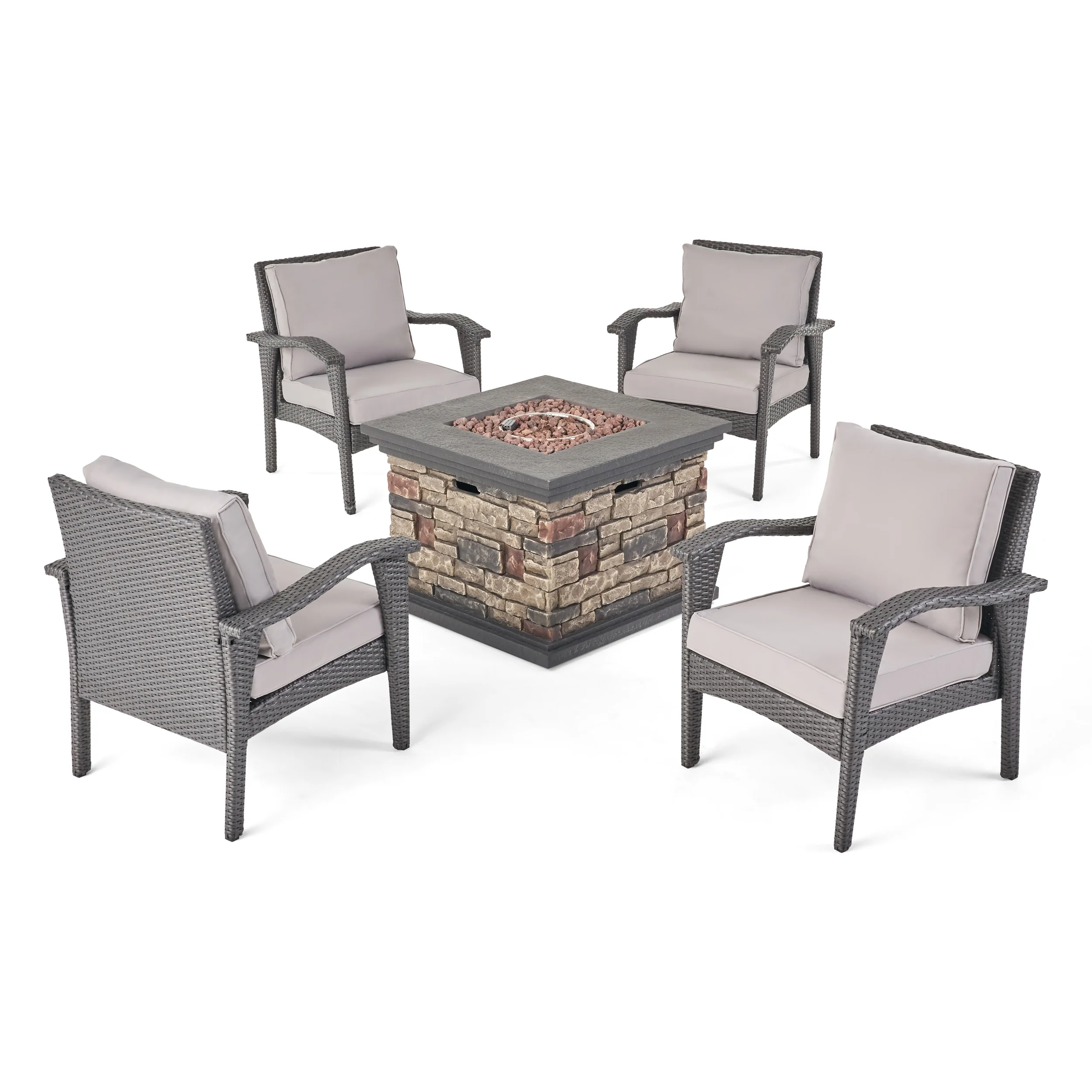 Modesty Outdoor 4 Club Chair Chat Set with Fire Pit - furnishings