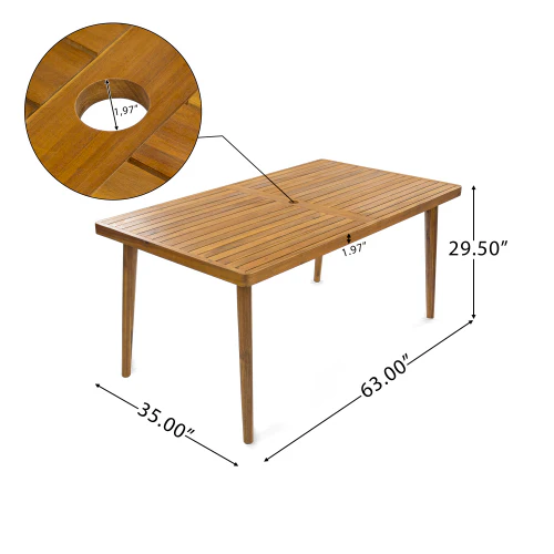 Janlish Modern Outdoor Patio Acacia Wood Dining Table with Umbrella Hole - furnishings