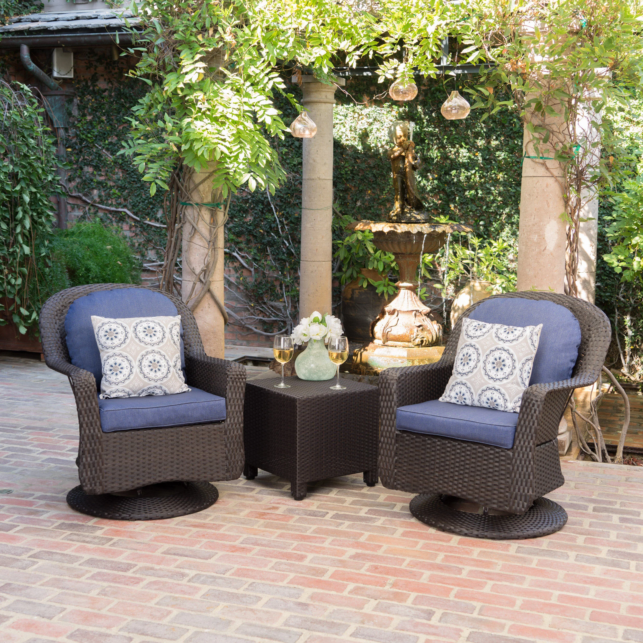 Linsten Outdoor Wicker Swivel Club Chairs and Side Table Chat Set - furnishings