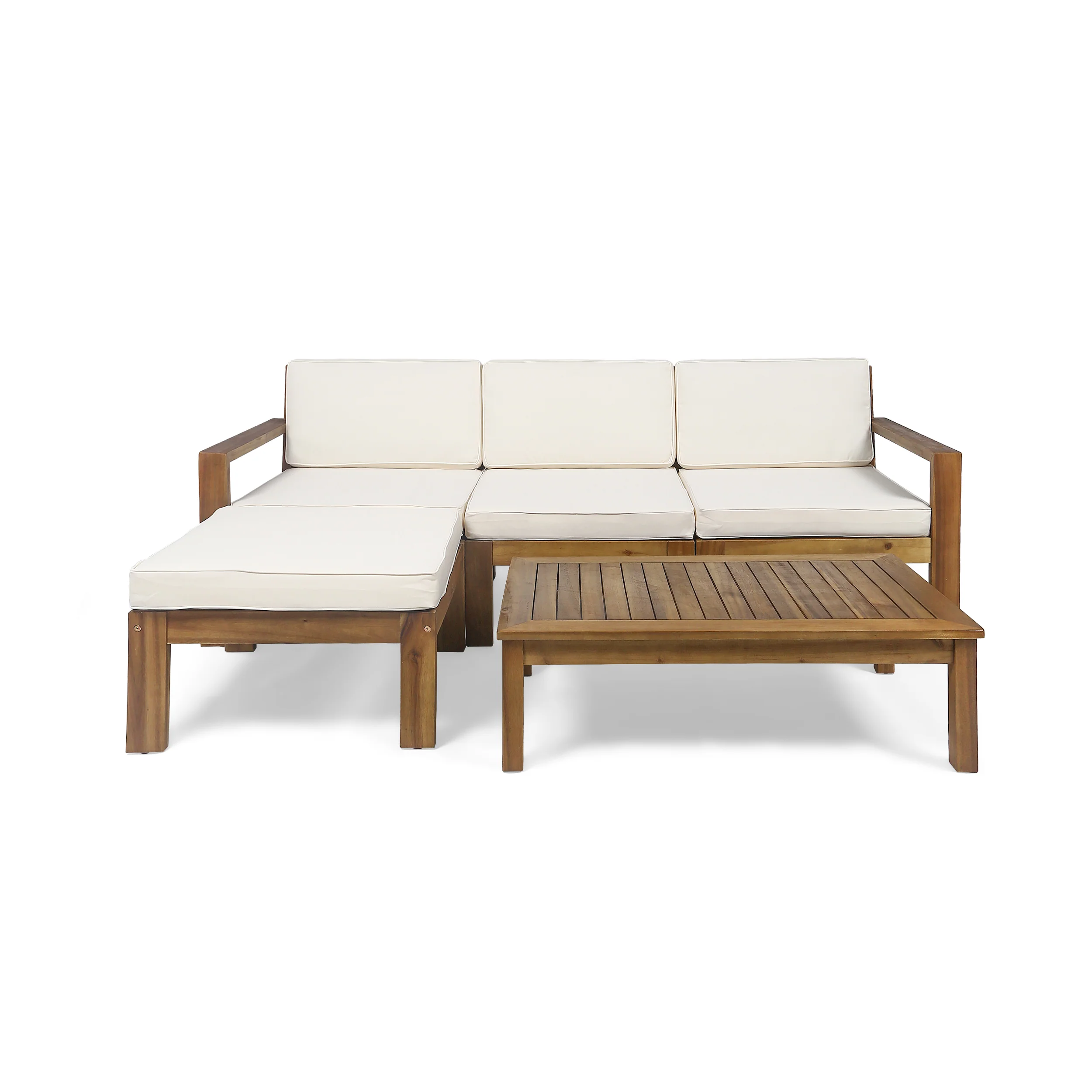 Makayla Ana Outdoor 3 Seater Acacia Wood Sofa Sectional with Cushions - furnishings