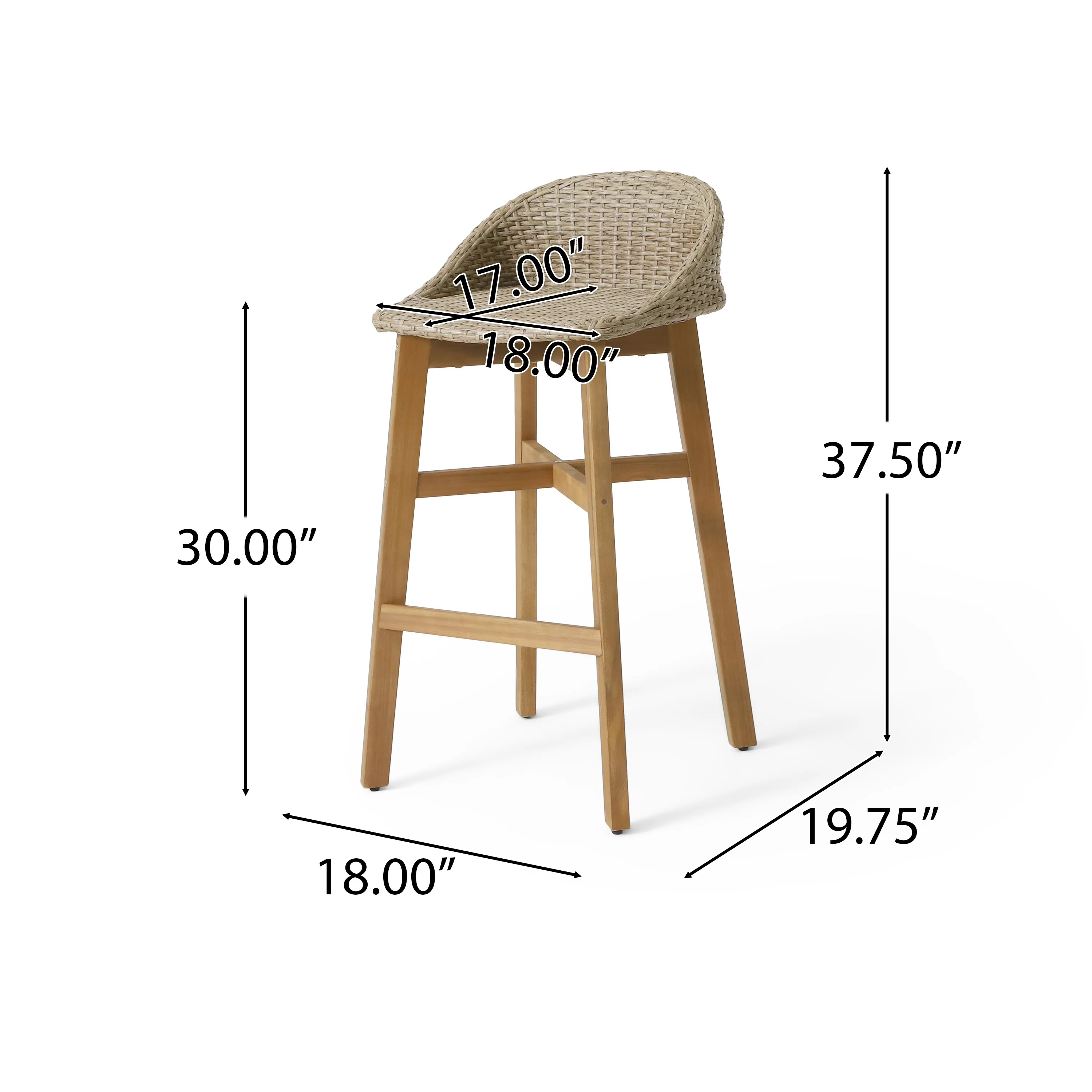 Beeson Outdoor Wicker and Acacia Wood 30 Inch Barstools, Set of 4, Light Multibrown and Teak - furnishings