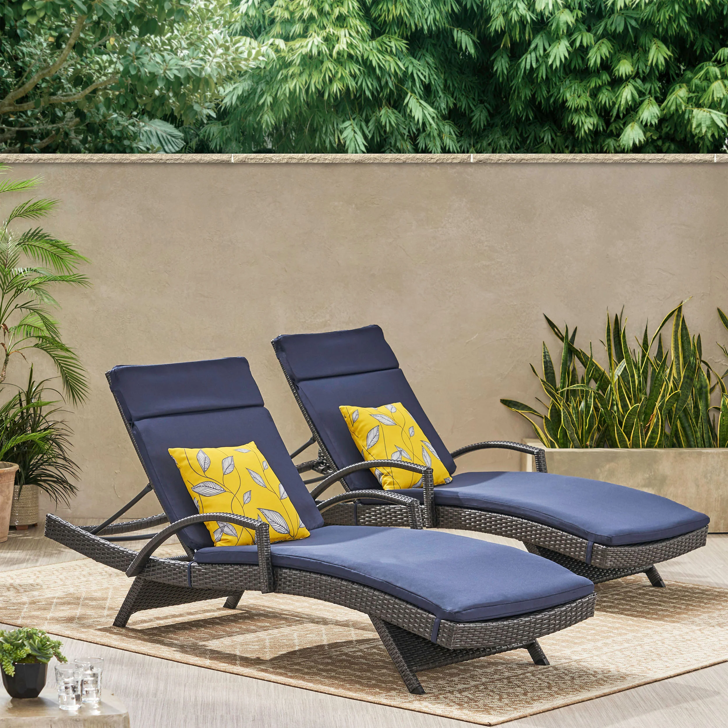 Soleil Outdoor Wicker Chaise Lounges w/ Water Resistant Cushions (Set of 2) - furnishings