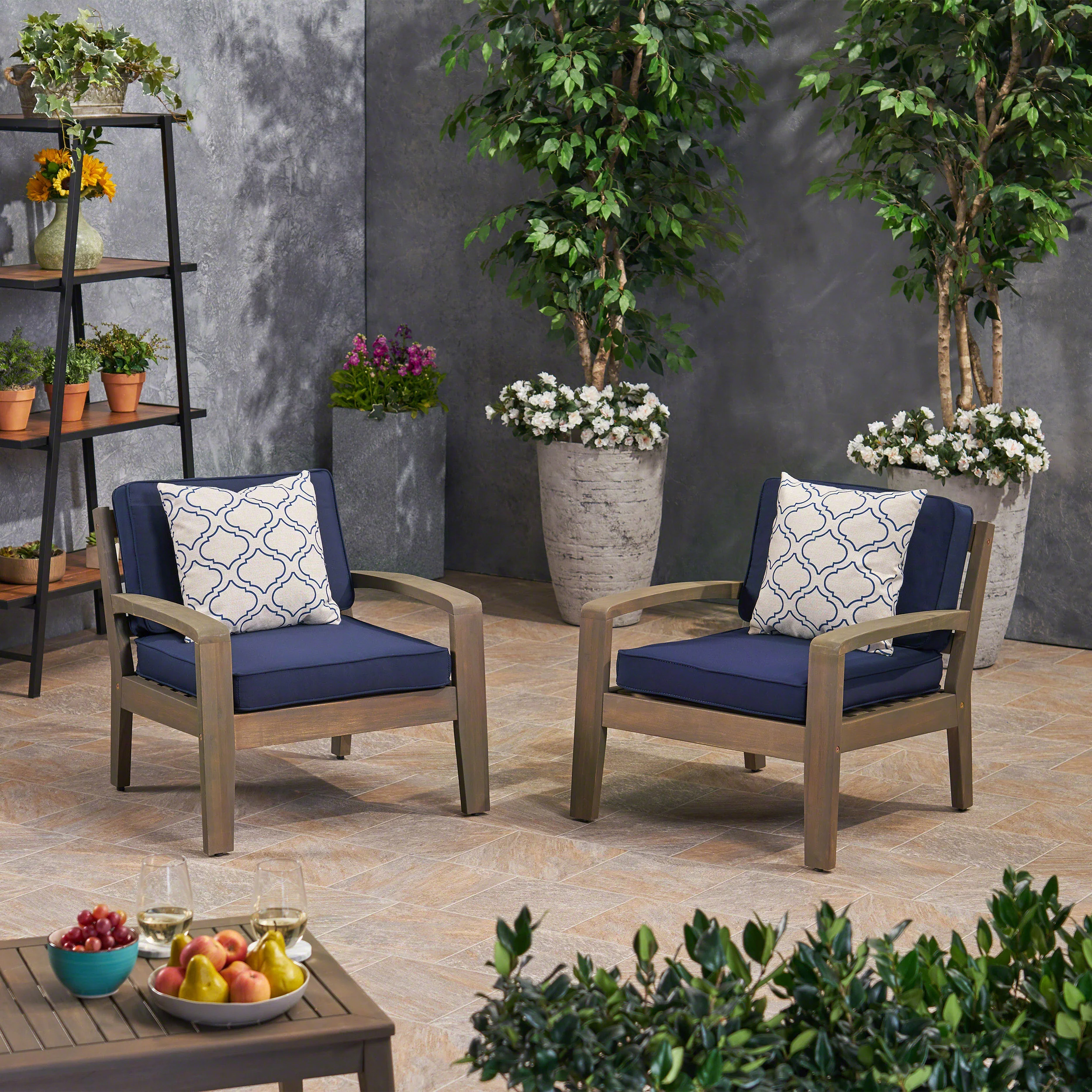 Parma Outdoor Acacia Wood Club Chairs with Sunbrella Cushions - furnishings