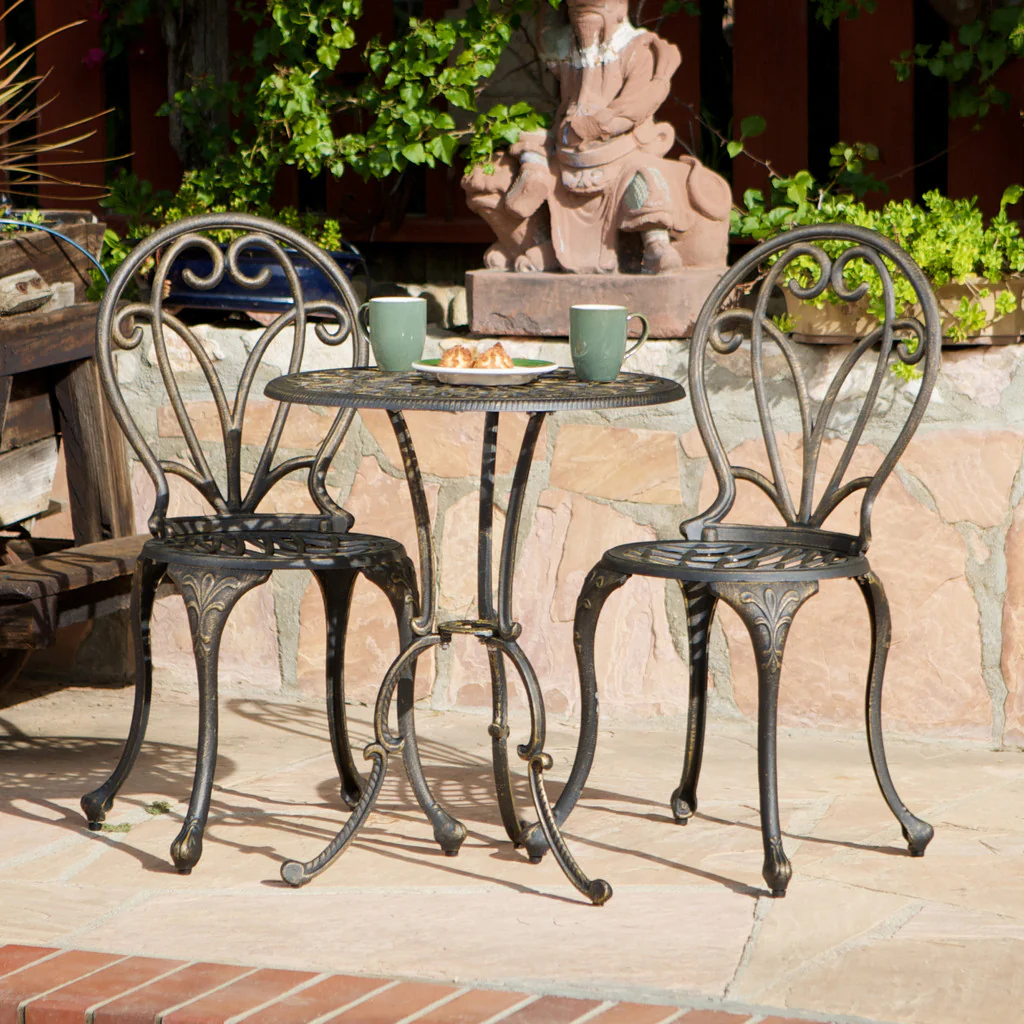 Windsor Dark Gold Cast Aluminum 3-piece Bistro Set - furnishings