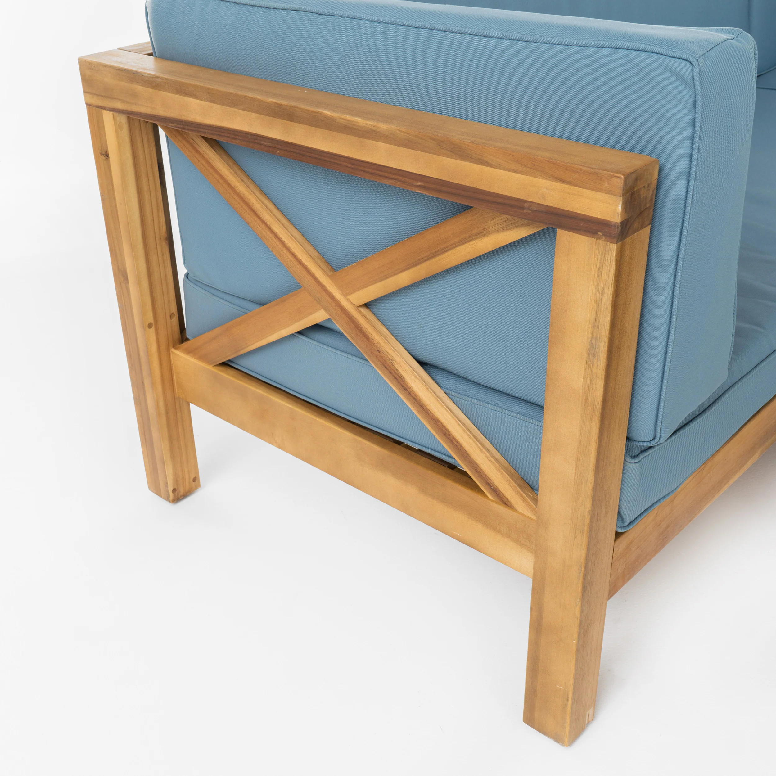 Keith Outdoor Acacia Wood Left Arm Loveseat and Coffee Table Set with Cushion - furnishings