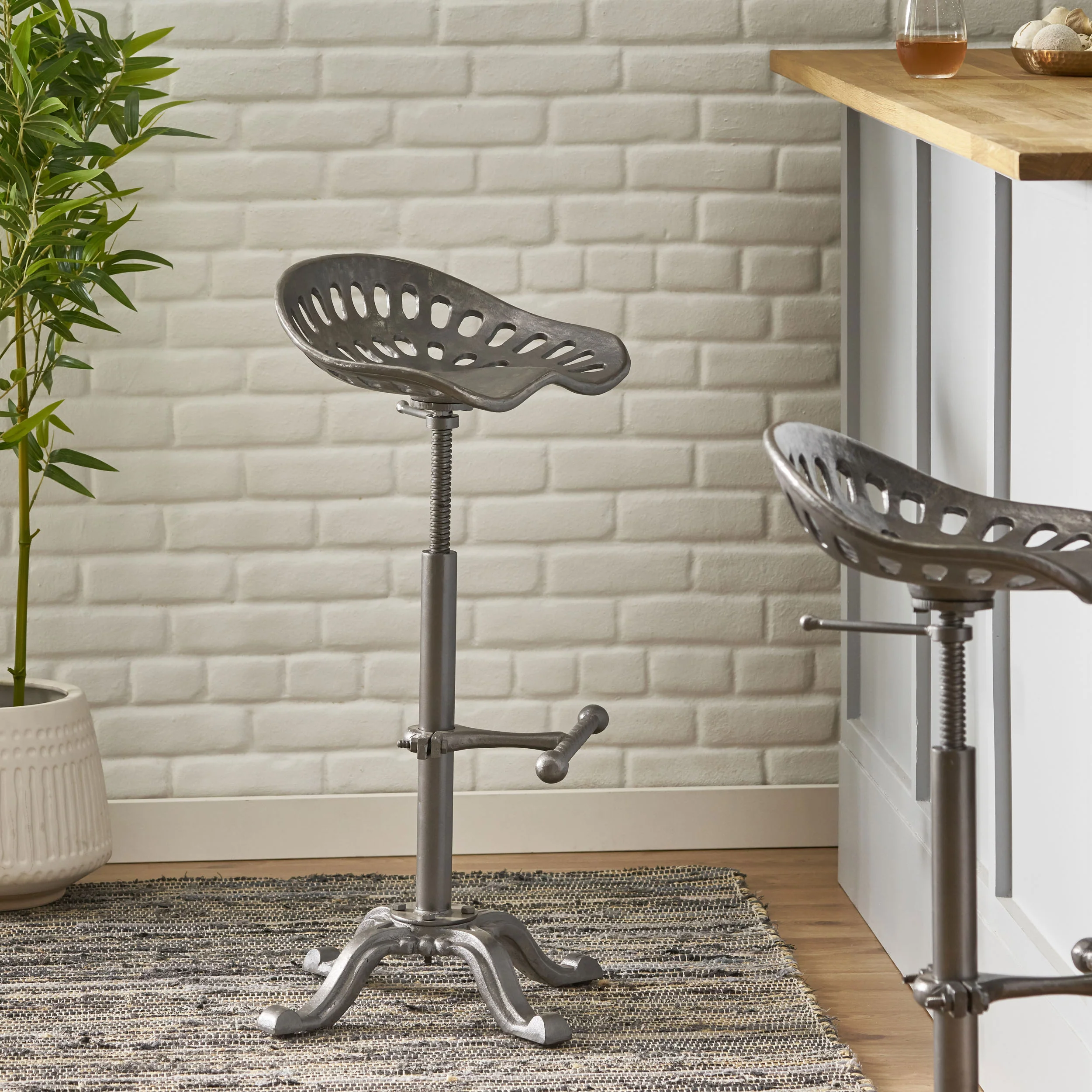 Laymon Industrial Handcrafted Cast Iron Saddle Seat Barstool - furnishings