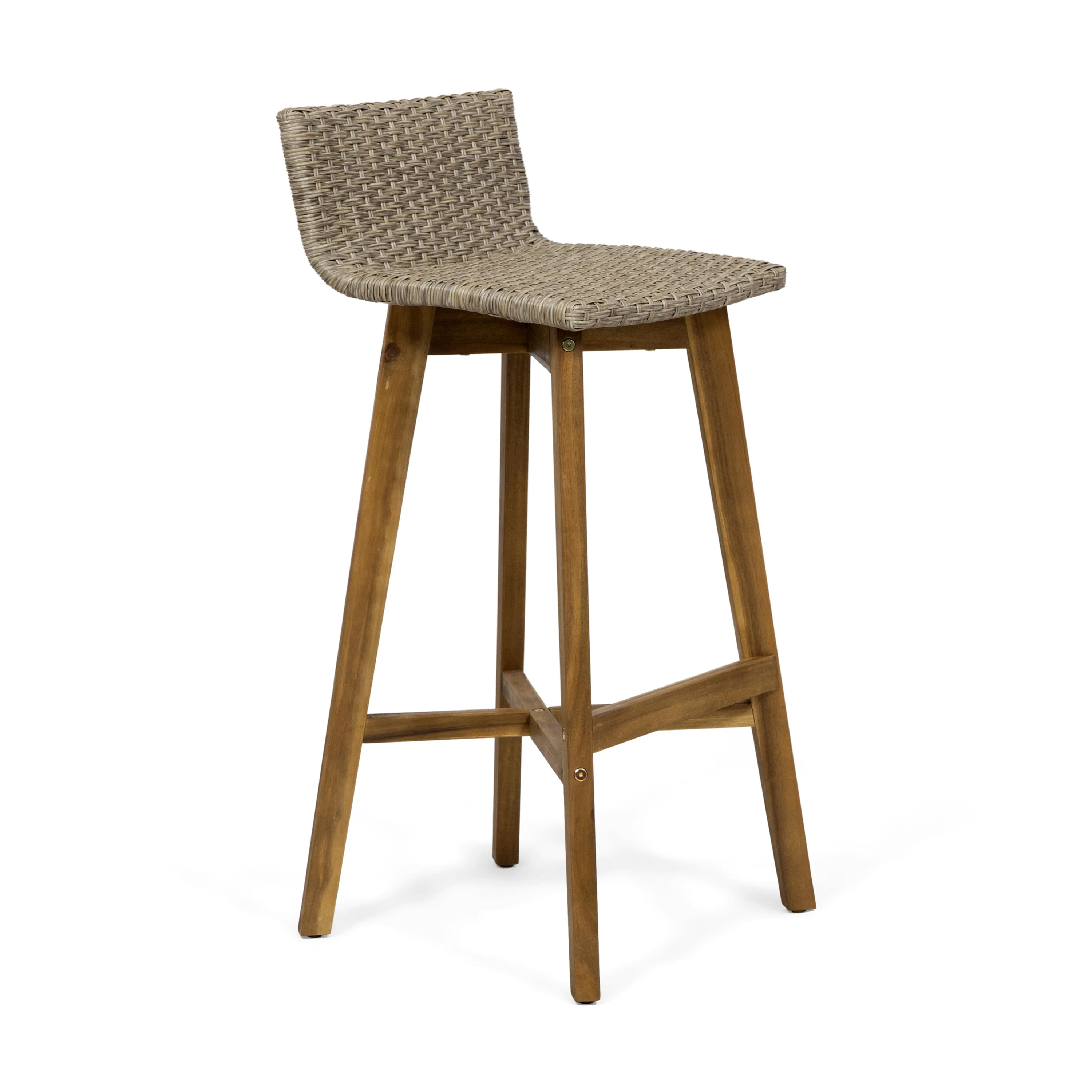 Jessie Outdoor Wood & Wicker Barstools (Set of 4) - furnishings