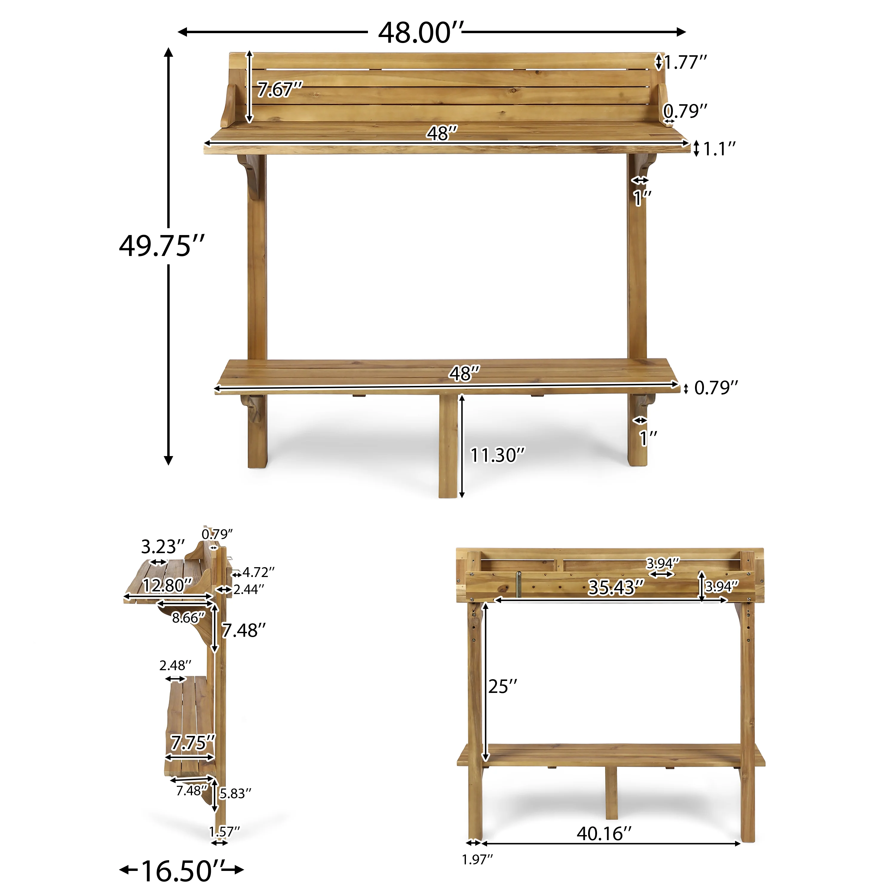 Pensacola Outdoor Acacia Wood Balcony Bar Table - furnishings