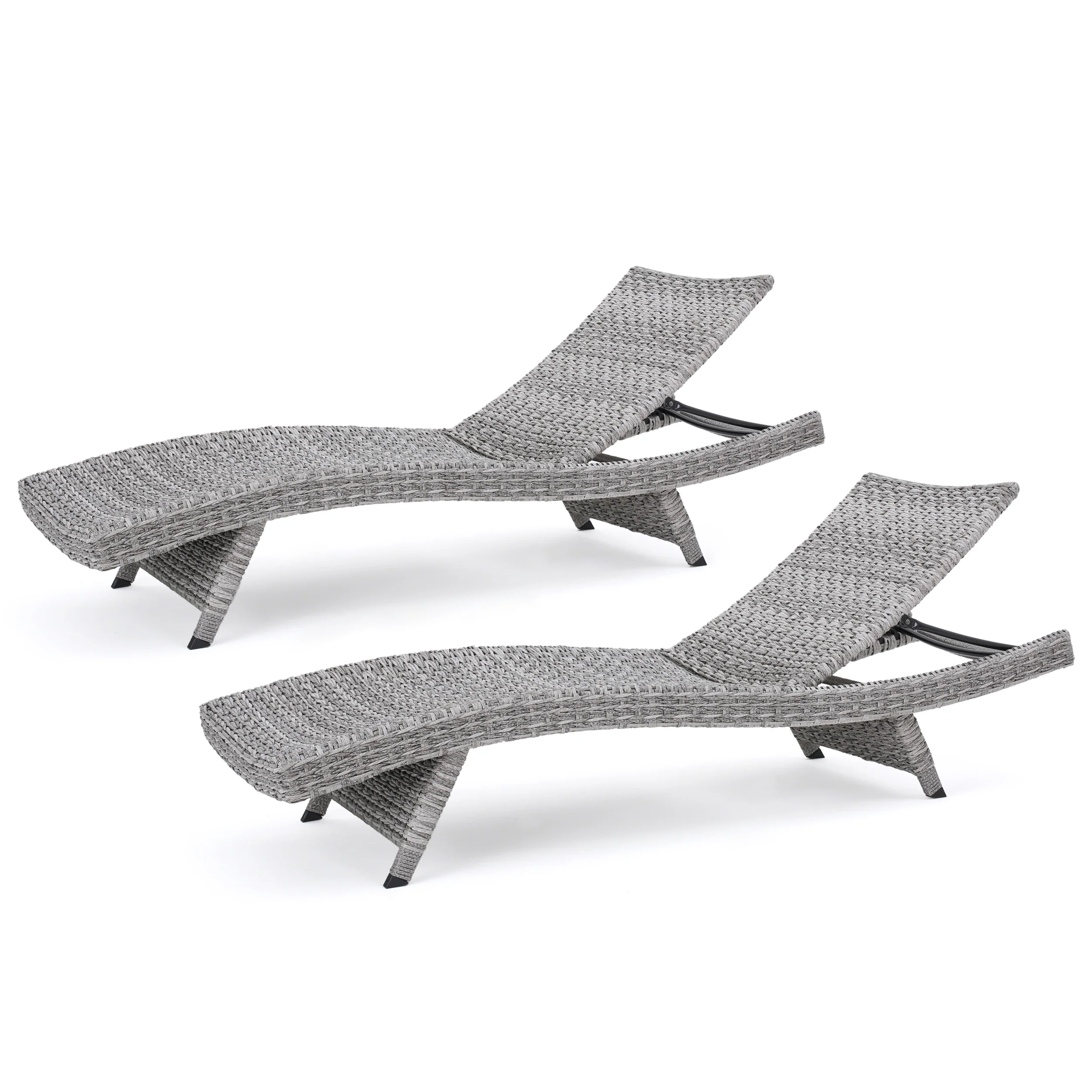 Isle Of Palms Outdoor Grey Wicker Adjustable Back Chaise Lounges - furnishings
