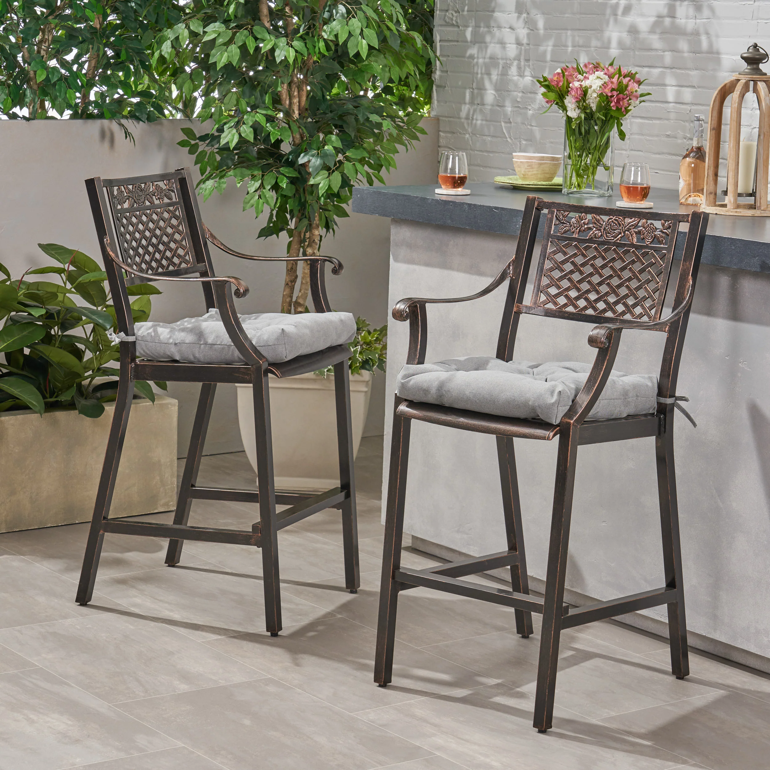 Rachel Outdoor Barstool with Cushion (Set of 2) - furnishings