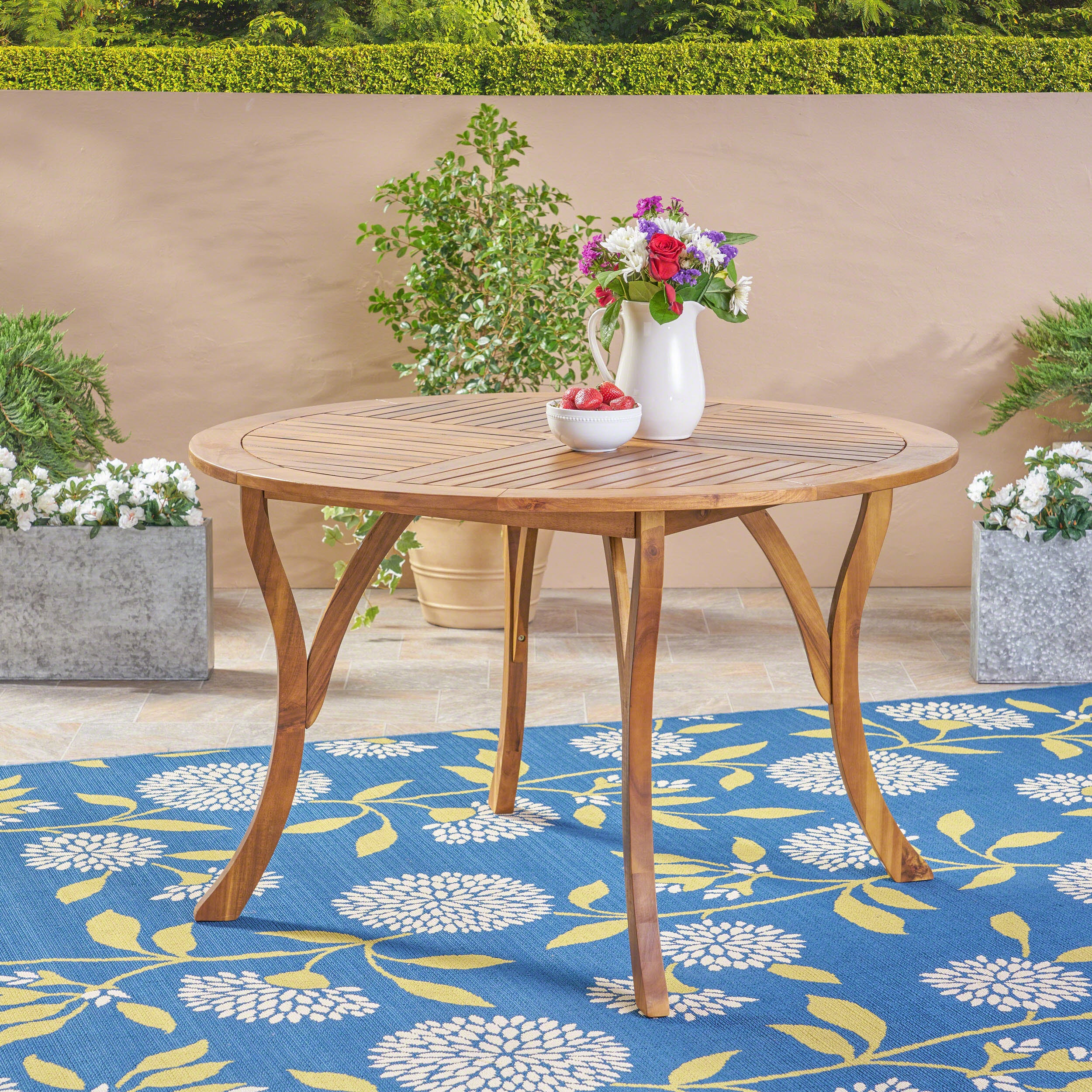 Adn Outdoor 47-inch Round Acacia Wood Dining Table - furnishings