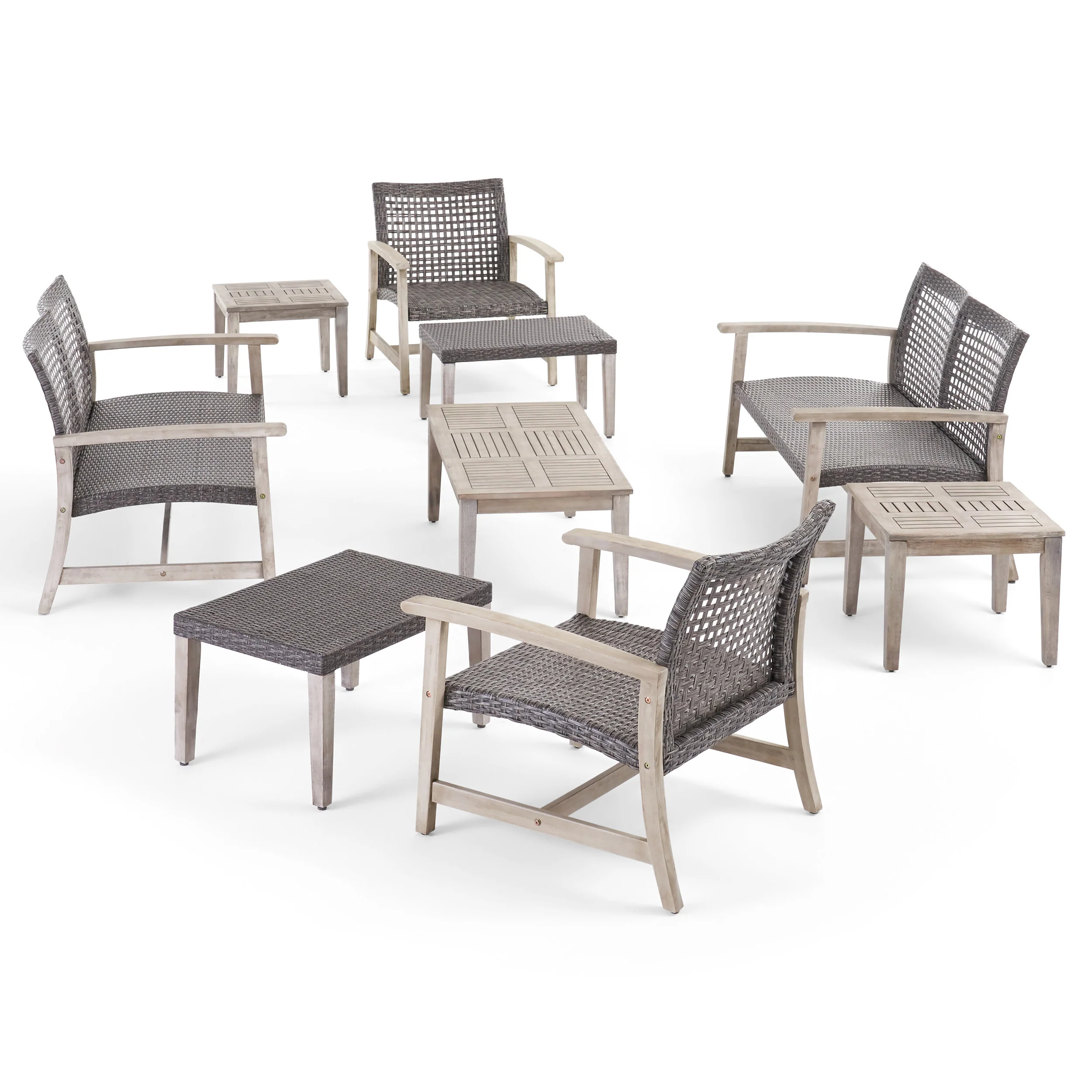 Alyssa Outdoor 9 Piece Wood and Wicker Chat Set - furnishings