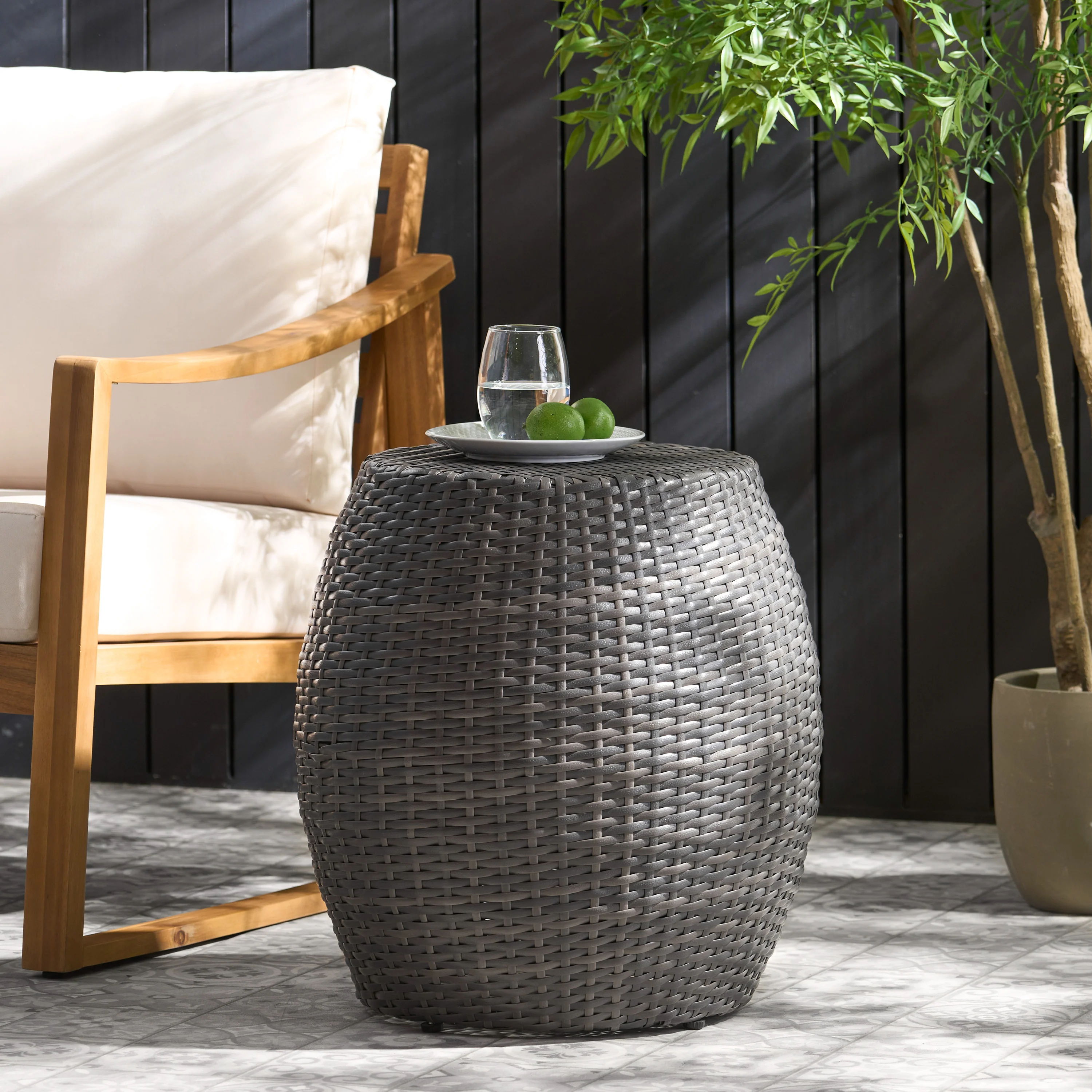 Colburn Outdoor Wicker 14.00-inch Barrel Side Table - furnishings