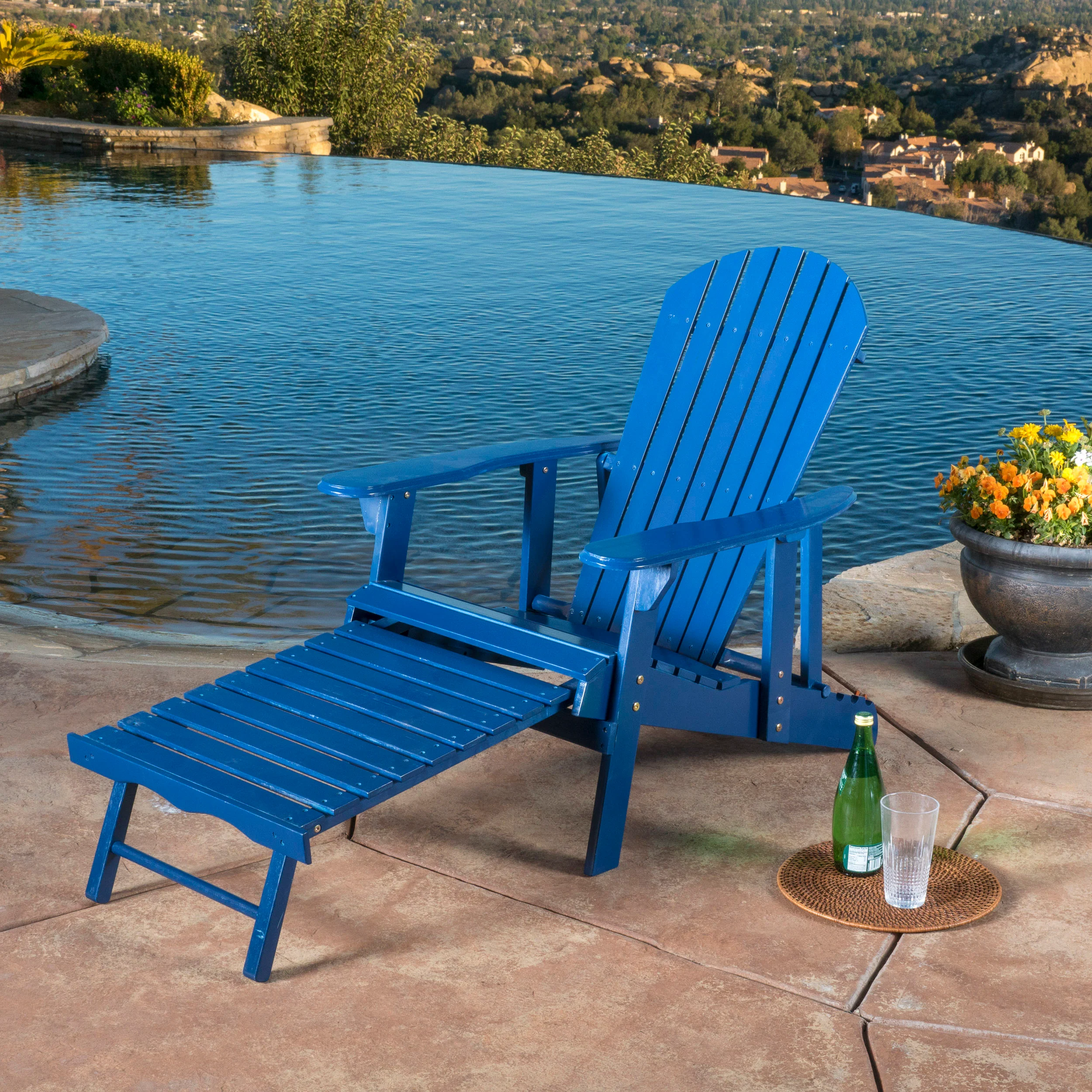 Kono Outdoor Acacia Wood Reclining Adirondack Chair with Footrest - furnishings