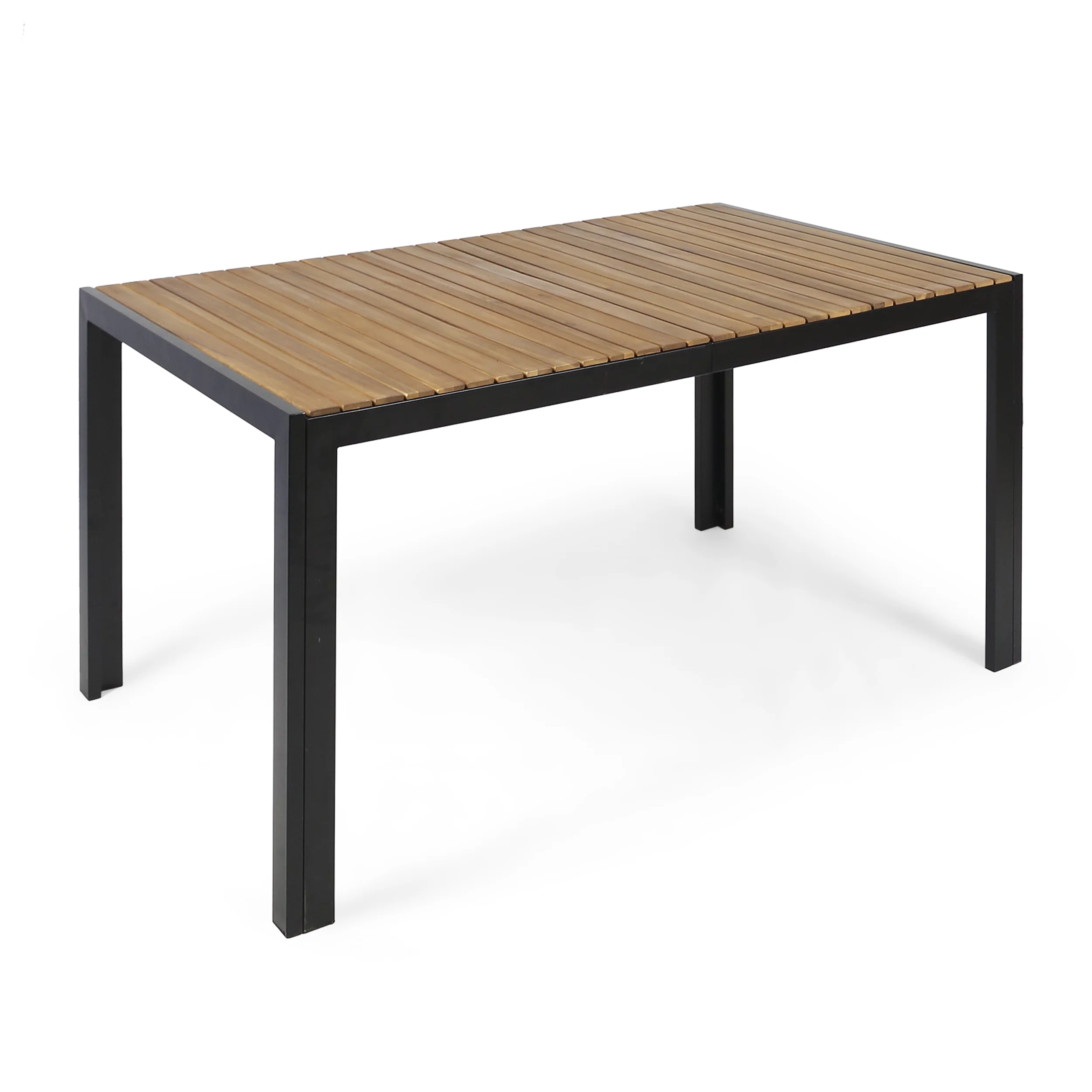 Tamia Outdoor 59-inch Acacia Wood and Iron Dining Table, Black and Teak Finish - furnishings