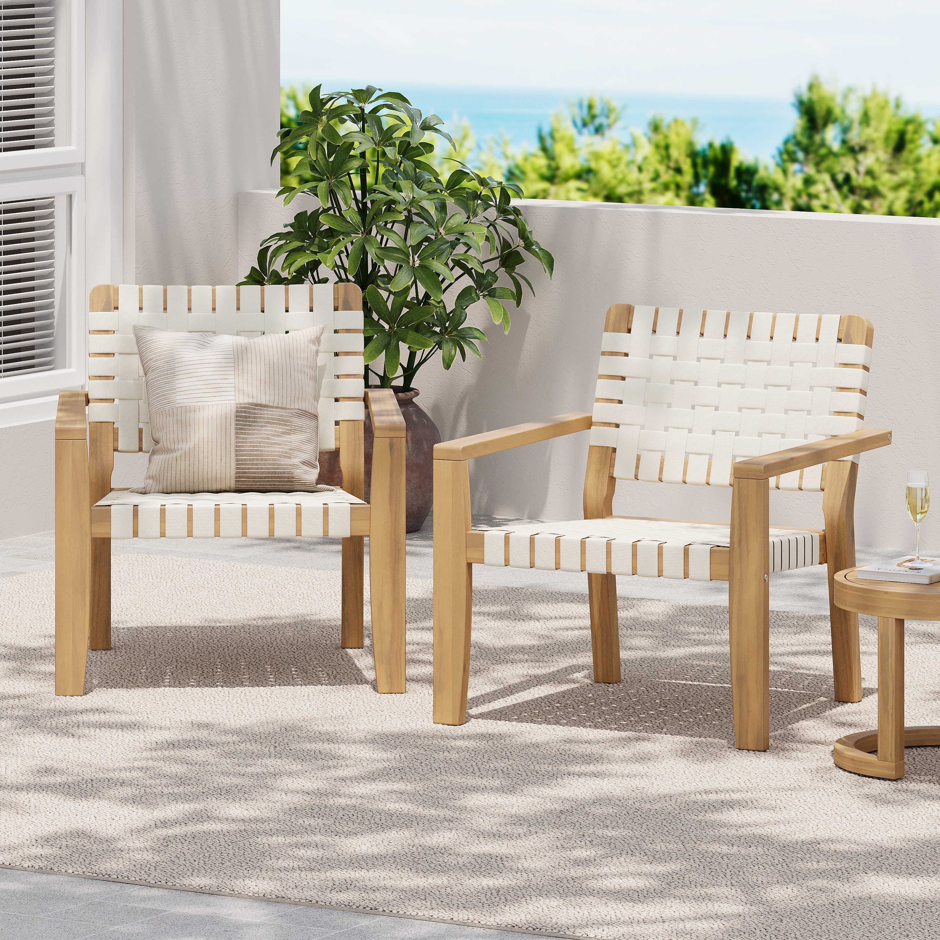 Finnley Modren Outdoor Lounge Chair with Woven Rope - furnishings