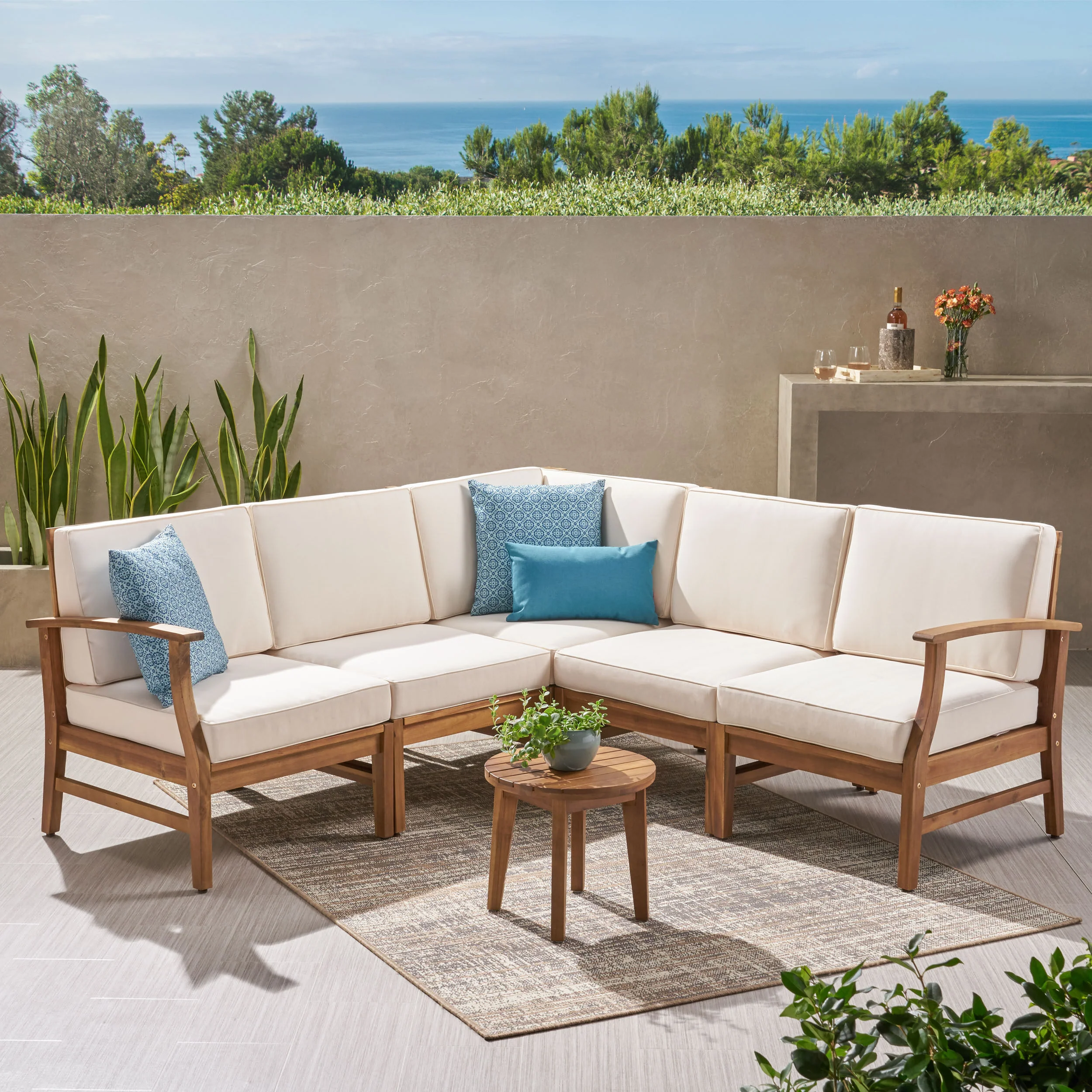 Capri Outdoor 5 Piece Chat Set with Water Resistant Cushions - furnishings