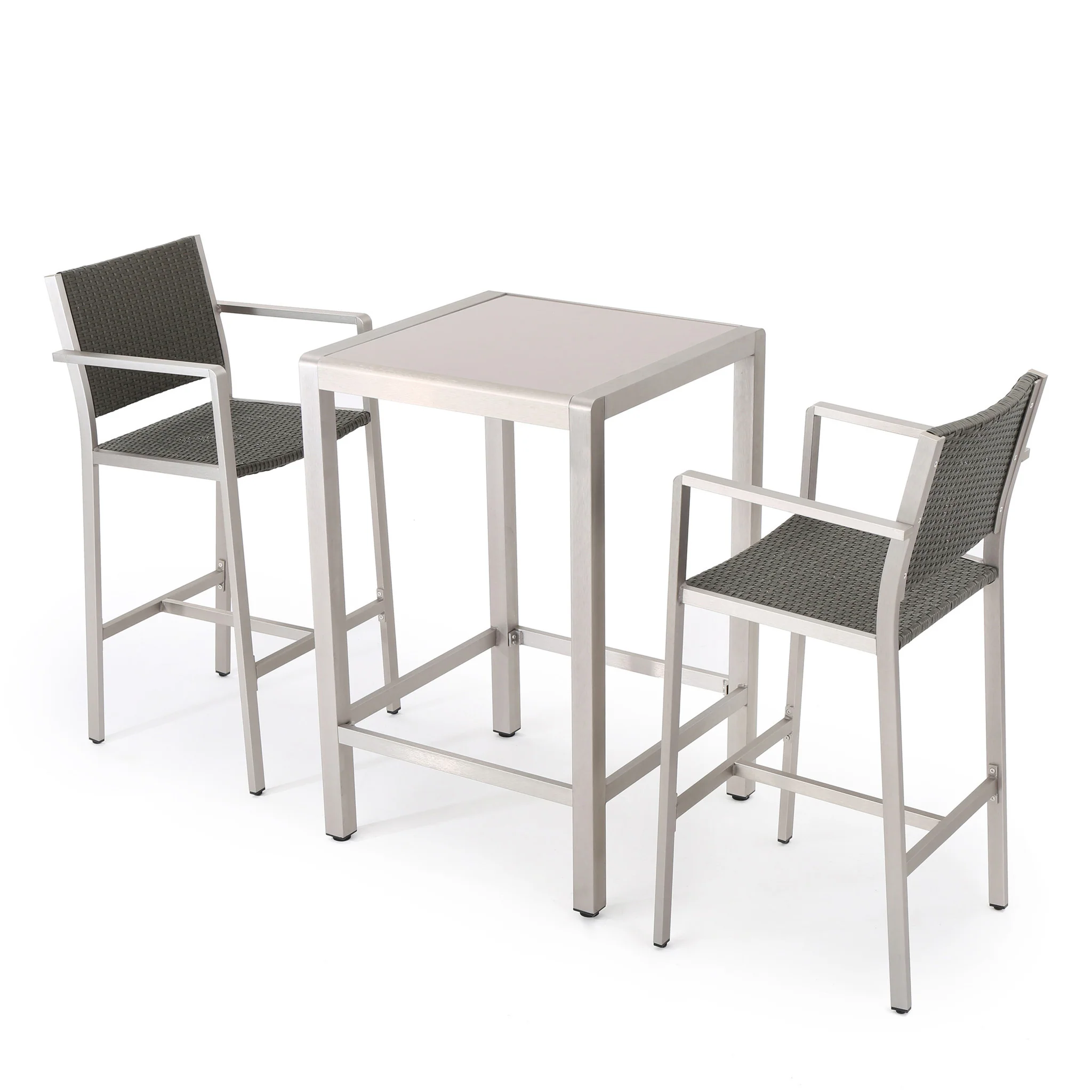 Capral Outdoor 3 Piece Grey Wicker Bar Set with Glass Table Top - furnishings