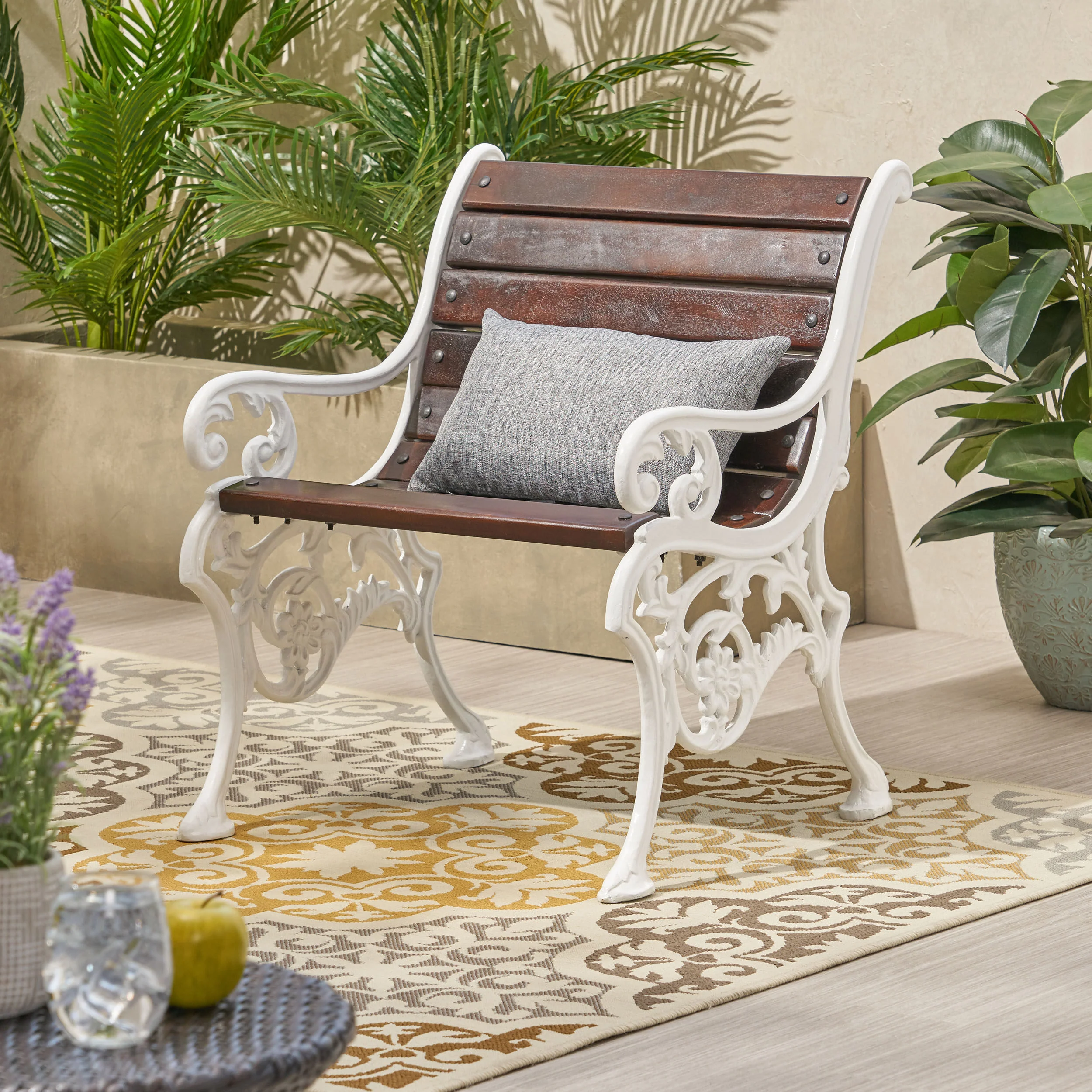 Taber Outdoor Handcrafted Mango Wood Chair, Rustic Brown and White - furnishings