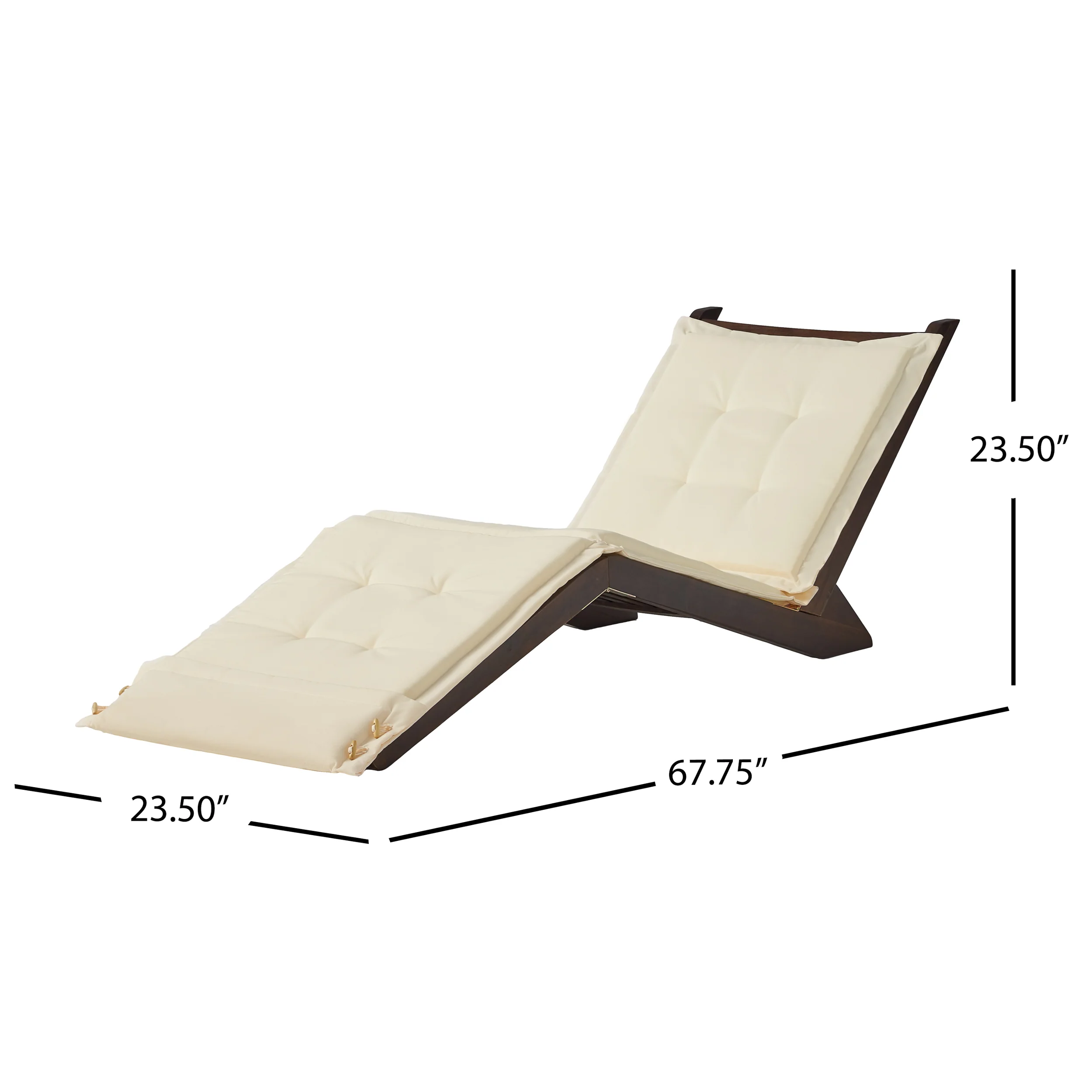 Midori Mahogany Wood Folding Chaise Lounger Chair w/ Cream Cushion - furnishings