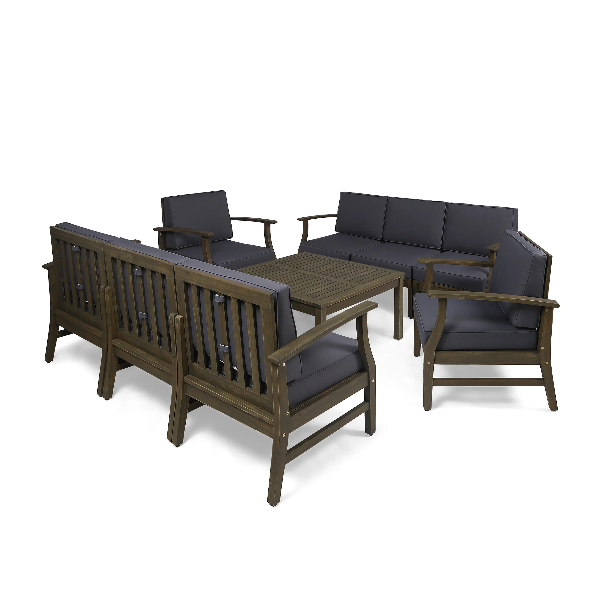 Lorelei Outdoor 9 Piece Acacia Wood Sofa Conversational Set - furnishings