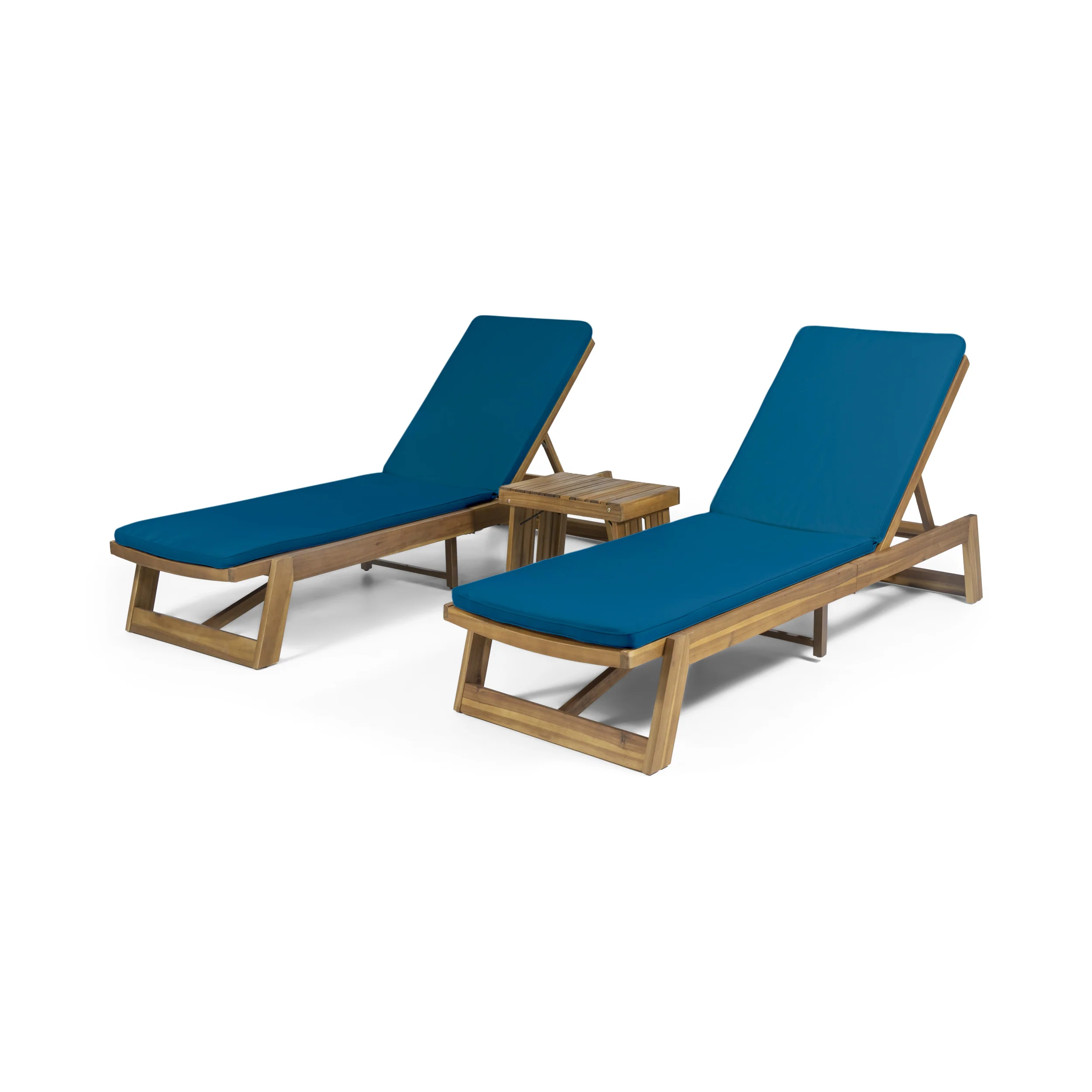 Karyme Outdoor Acacia Wood 3 Piece Chaise Lounge Set with Water-Resistant Cushions - furnishings