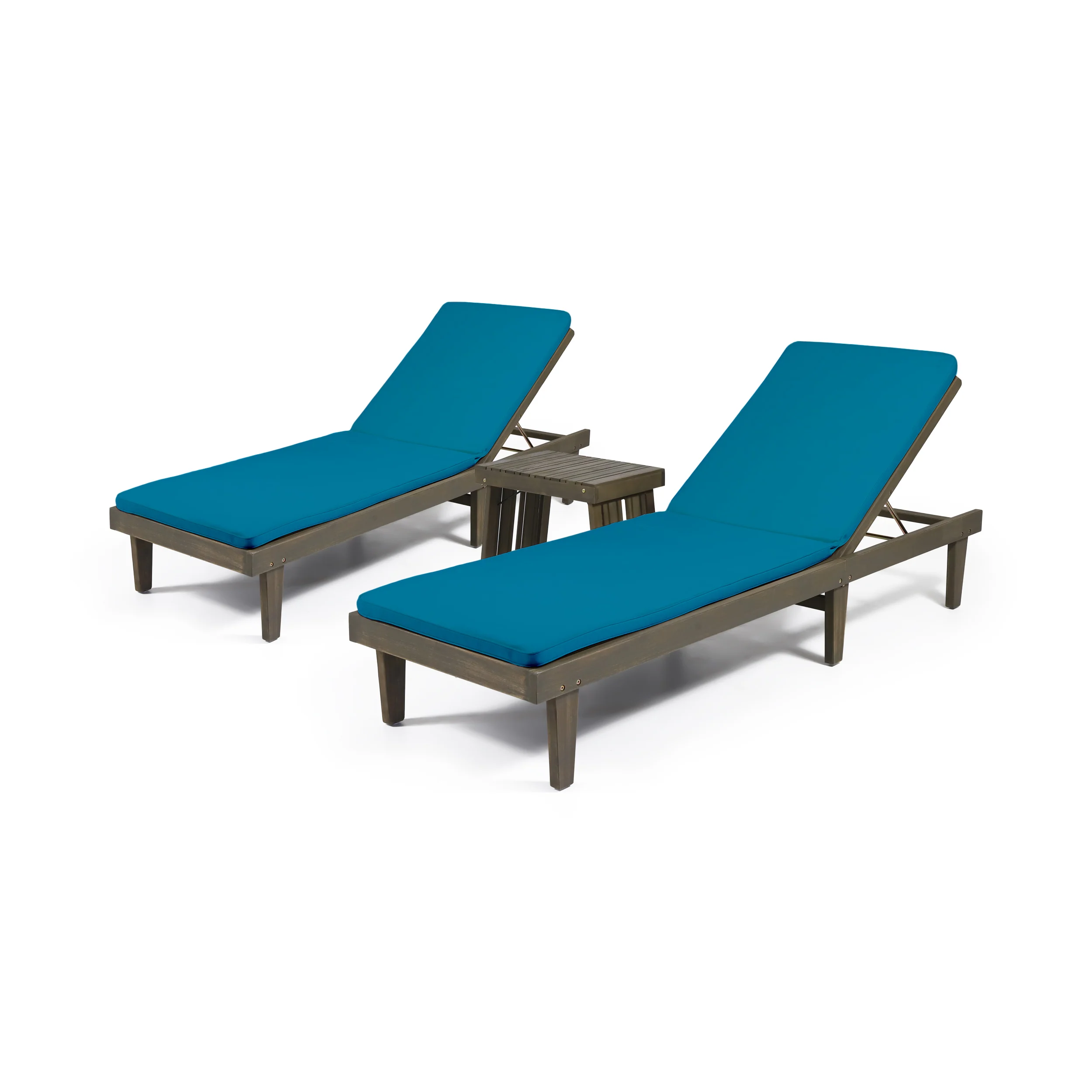 Addisyn Outdoor Acacia Wood 3 Piece Chaise Lounge Set with Water-Resistant Cushions - furnishings