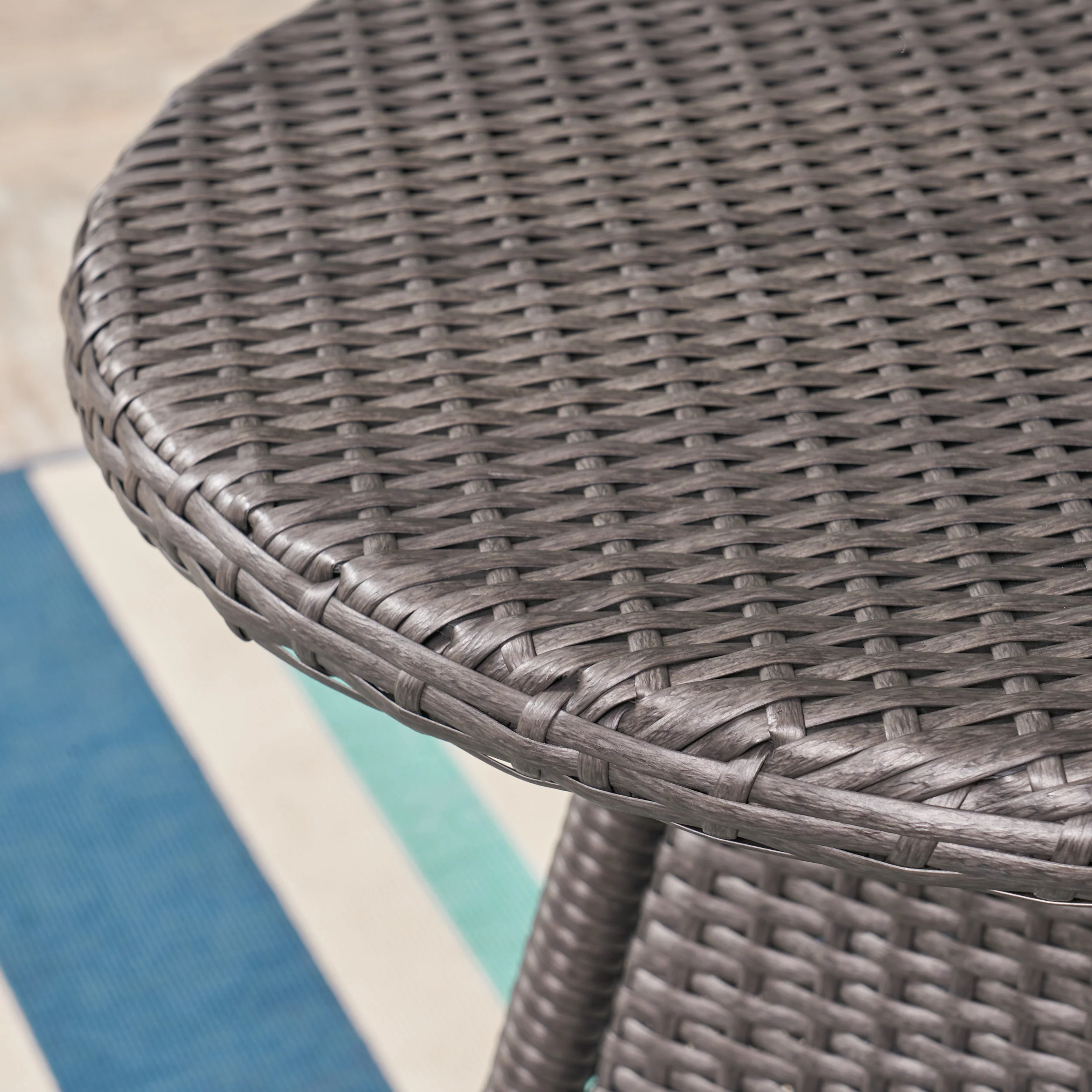 Dilon Outdoor Transitional 3-Piece Gray Wicker Bistro Set with Umbrella Hole - furnishings