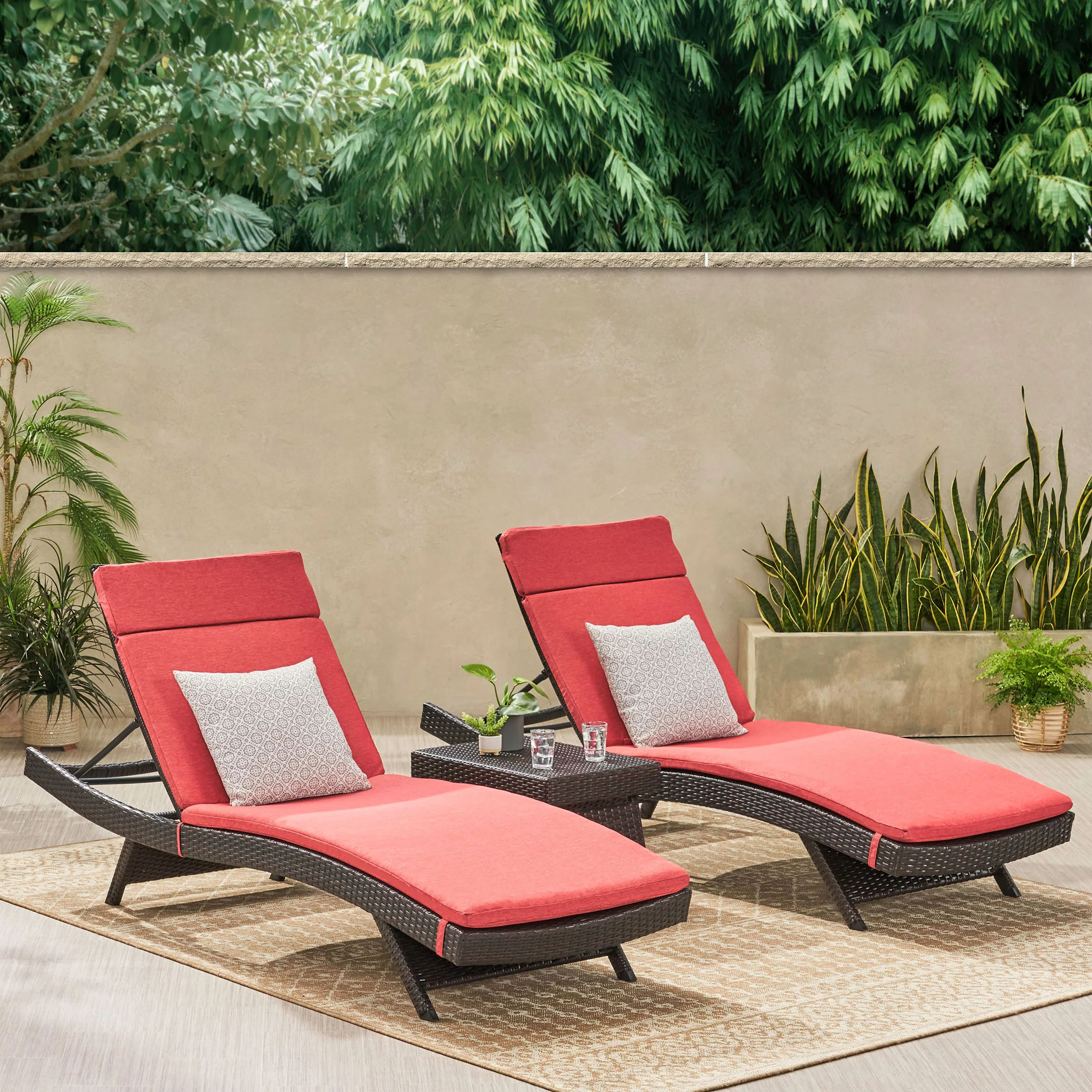 Allegria 3Pc Multibrown Wicker Lounge w/Water Resistant Cushions & CoffeeTable - furnishings
