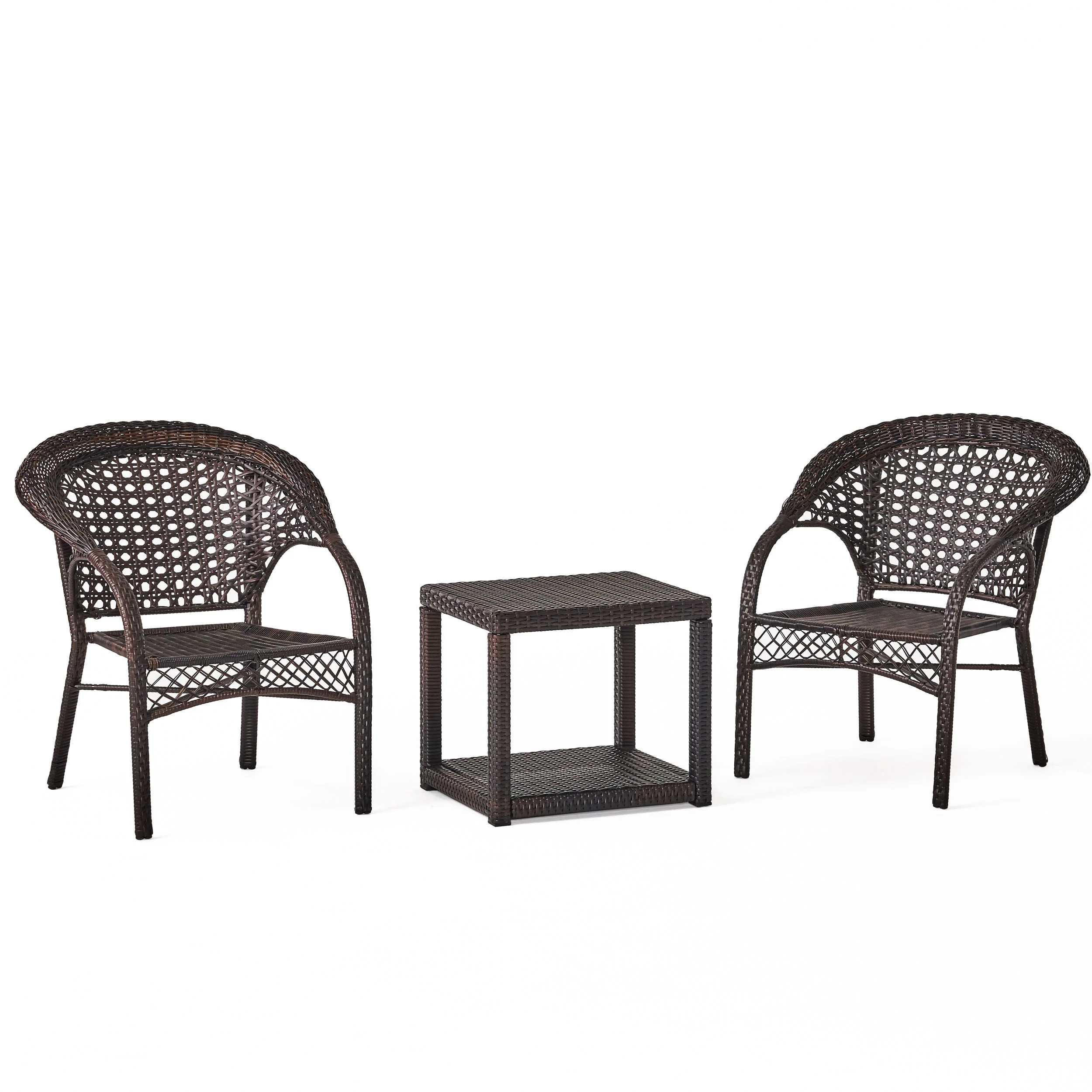 Mystic Outdoor 3 Piece Multi-brown Wicker Stacking Chair Chat Set - furnishings