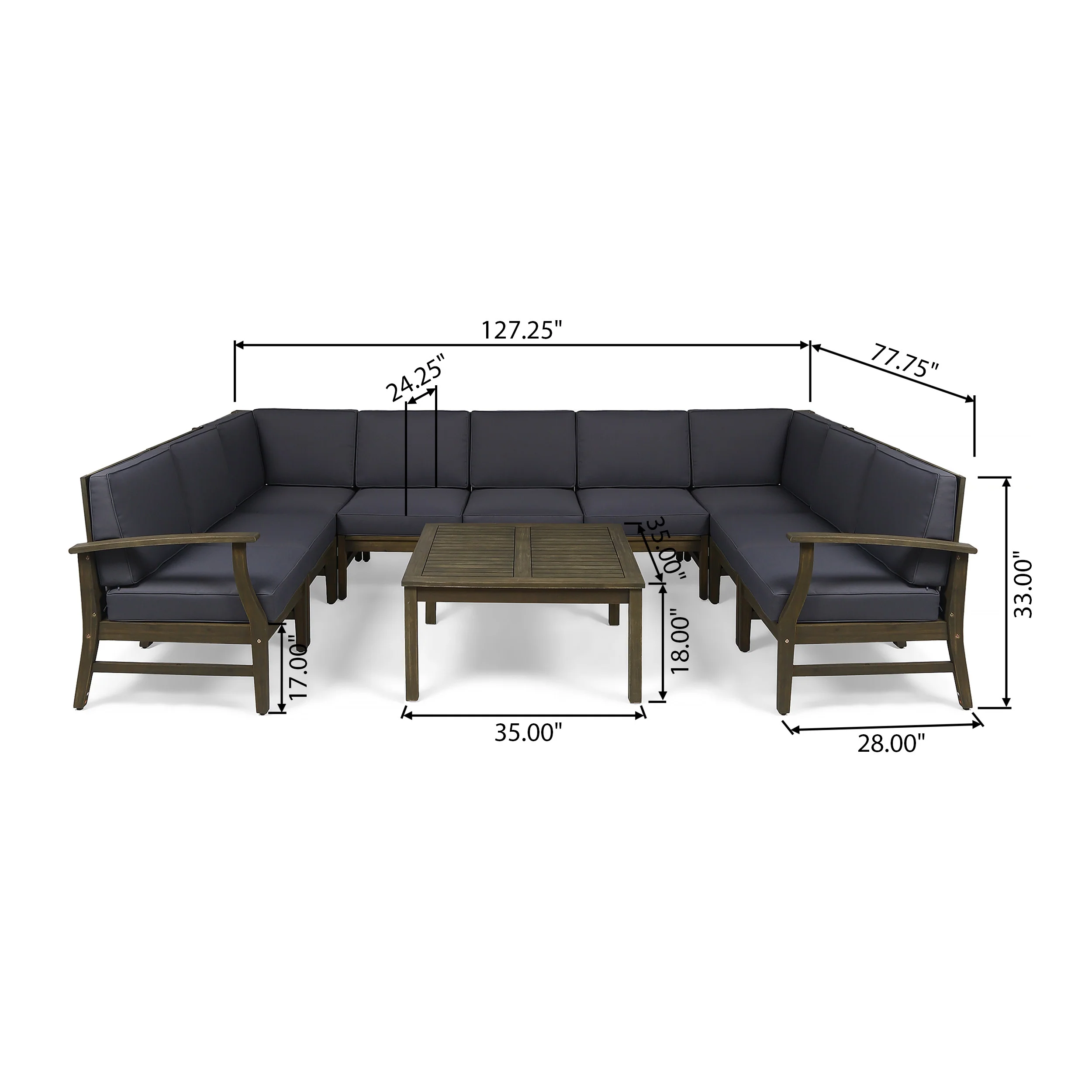 Judith Outdoor 10 Piece Acacia Wood Sofa Sectional Set - furnishings